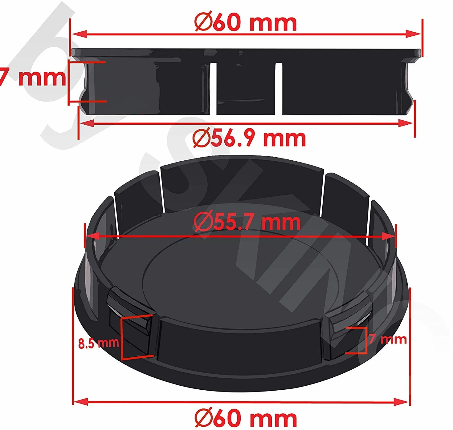 4 x 60 mm silikonowe dekielki do felg No Fear Eyes czerwone kołpaki na piasty kół do tuningu C 75