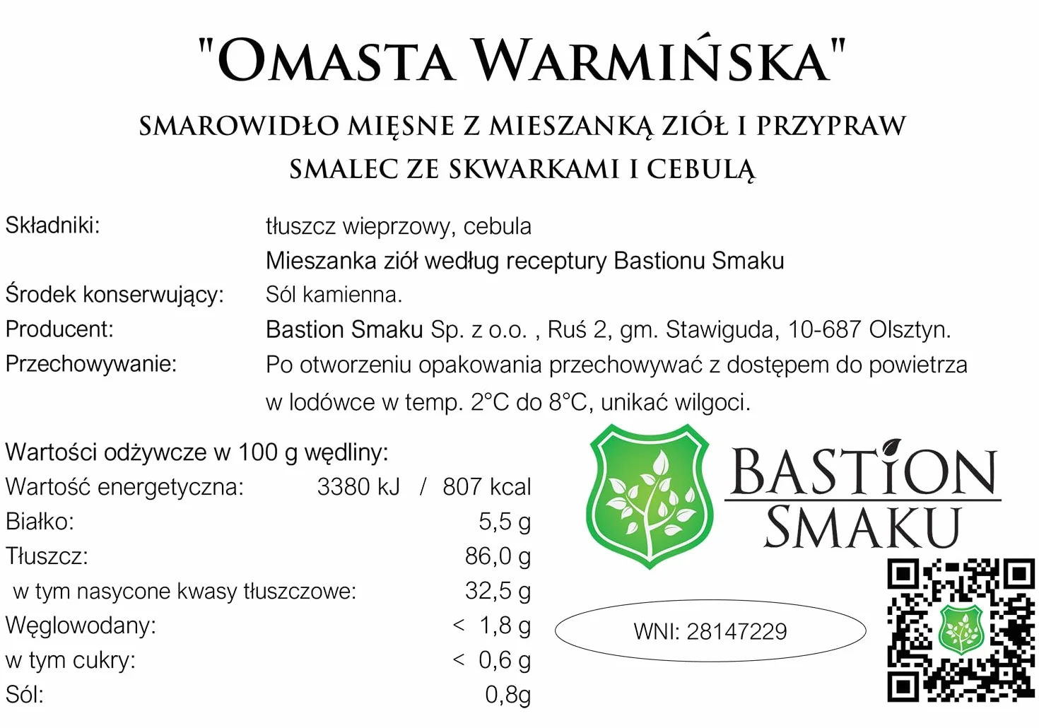 Omasta Warmińska - Tradycyjna pasta ze smalcu wieprzowego „Wärmerisch” – z skwarkami i ziołami – bez dodatków – 3 sztuki x 200 g (całkowita waga 600 g)