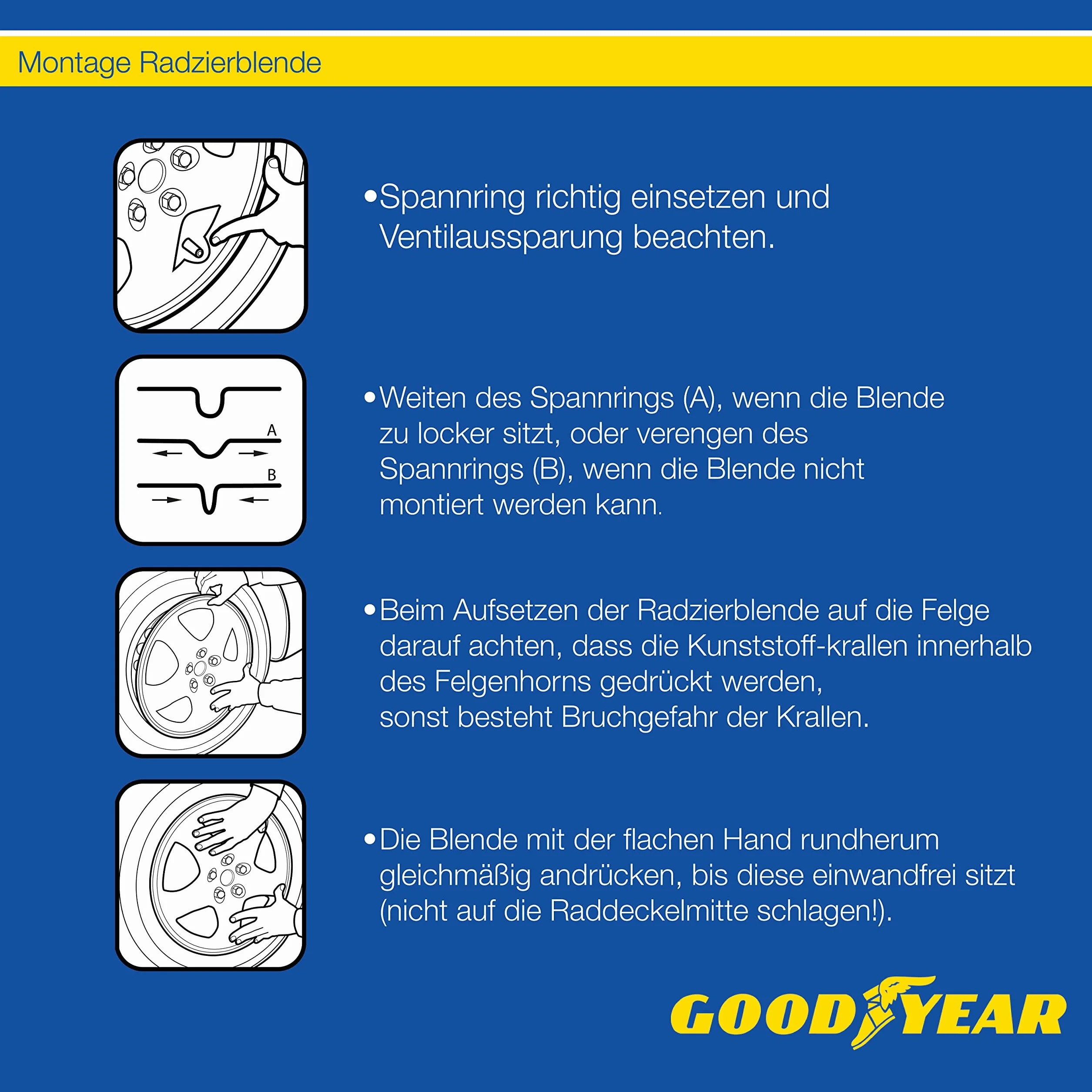 Goodyear klipsy na kołpaki 35 cm czarne srebrne zestaw 4