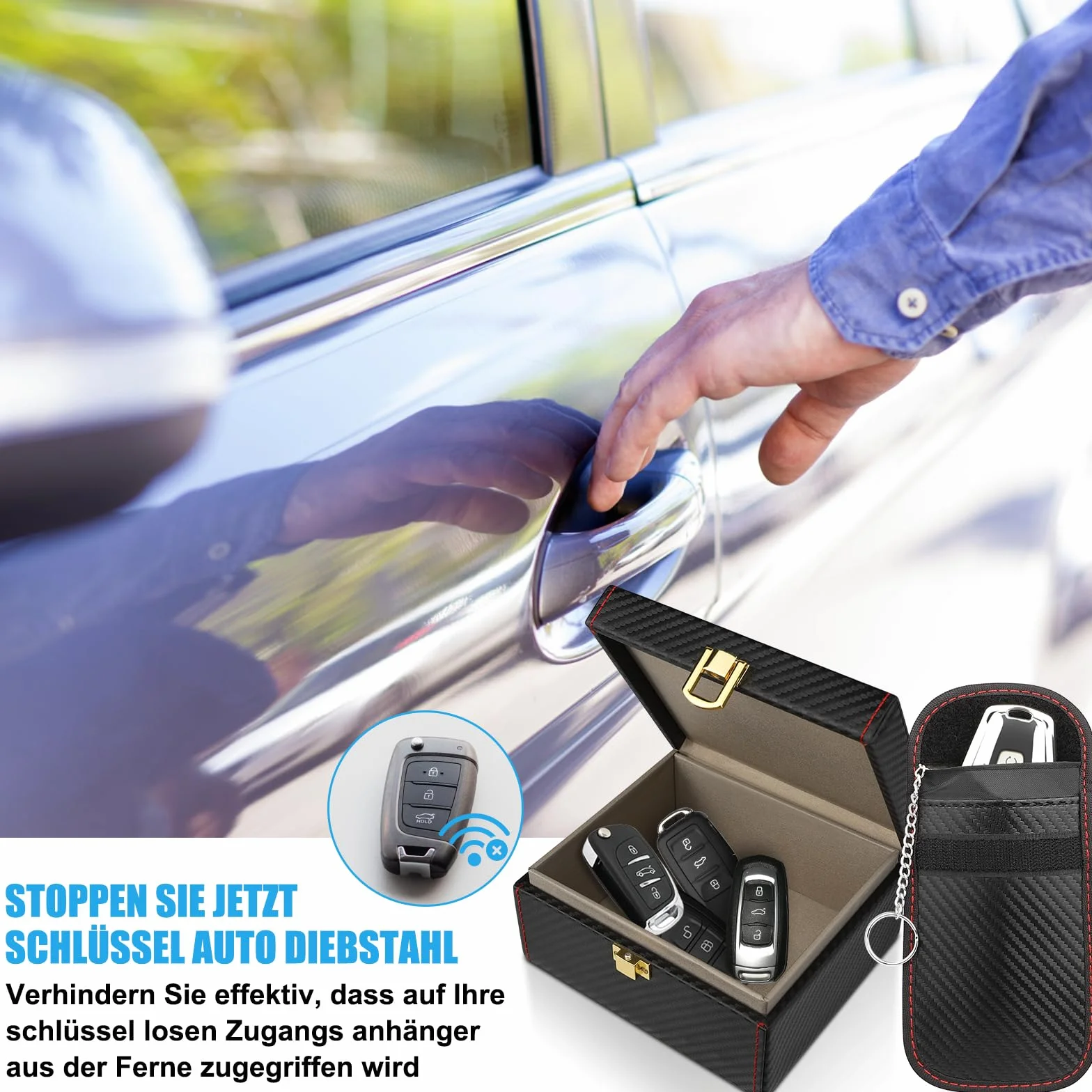 Diyife Keyless Go Faraday pudełko i sakiewka 2 czarne 5-7 kluczyków zabezpieczenie RFID 14,0 × 12,3 × 7,4 cm