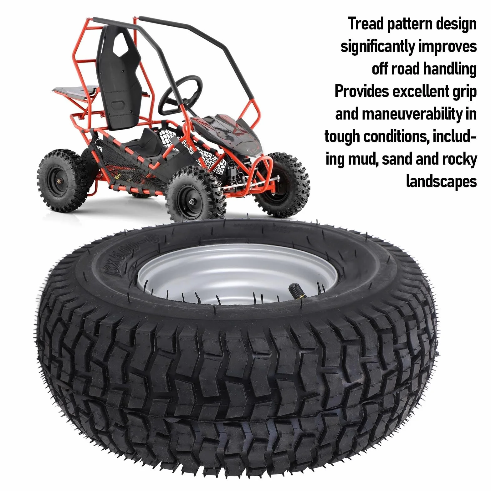 6-calowa Opona ATV, 13x5,00-6 Opona Próżniowa dla ATV Quad Off Road Go Kart Mini Bike Lawn, 13/5.00-6 Opona z Obręczami Pasuje do 6-calowych kół, Aluminium Aluminiowe