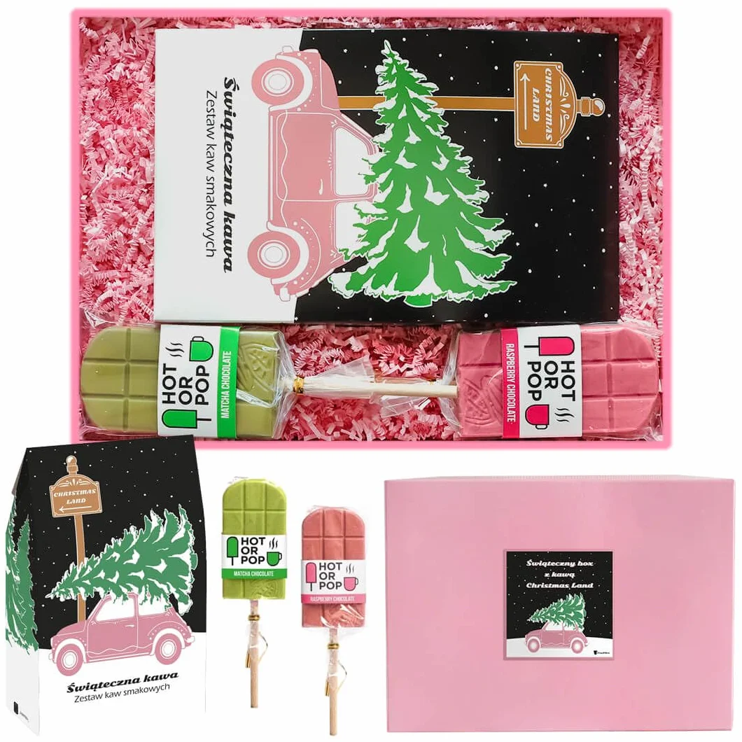Christmas Land Box zestaw prezentowy kawa aromatyzowana PREMIUM 10szt. czekoladowy lizak 2szt.