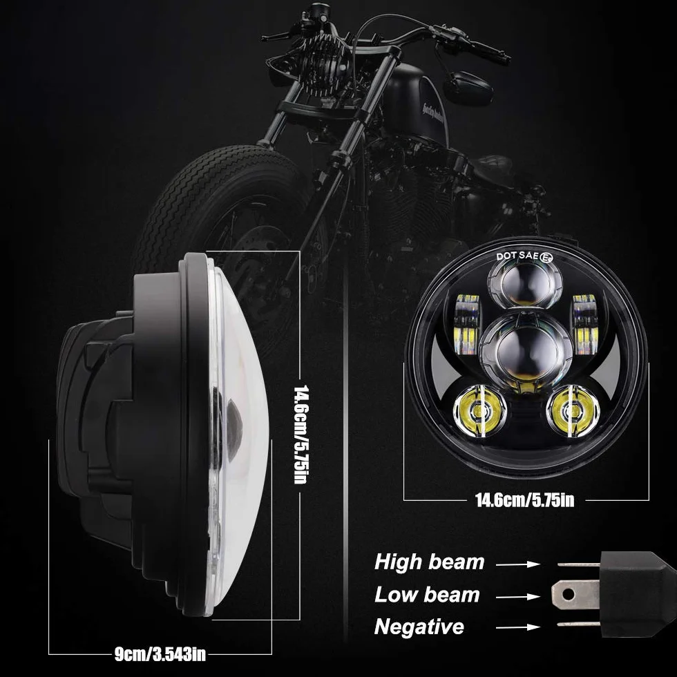 5.75"45W 3/4 Motorcycle Projector Reflektor LED Lampa dla Harley Sportster Iron 883 1200 Dyna Street Bob FXDB (czarny)