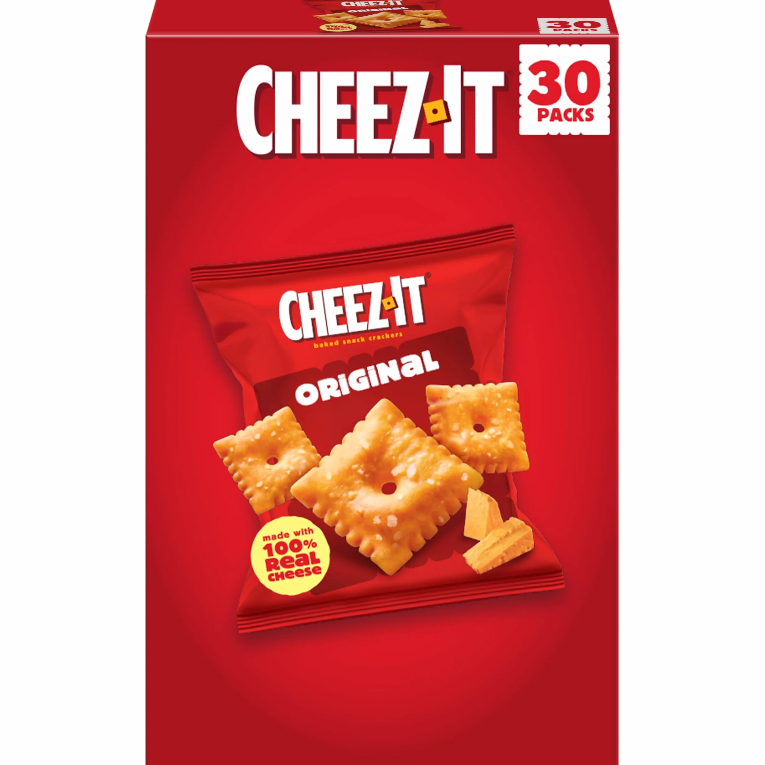 Cheez-It Baked Snack Cheese Crackers, Original, Single Serve, 1 oz Bags (30 Count)