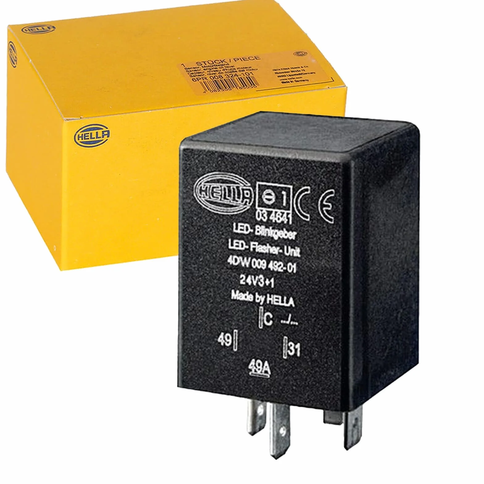 HELLA Przekaźnik kierunkowskazów - 24V - 4-biegunowy - wciśnięty - elektryczny - LED - z łącznikiem - 4DW 009 492-011