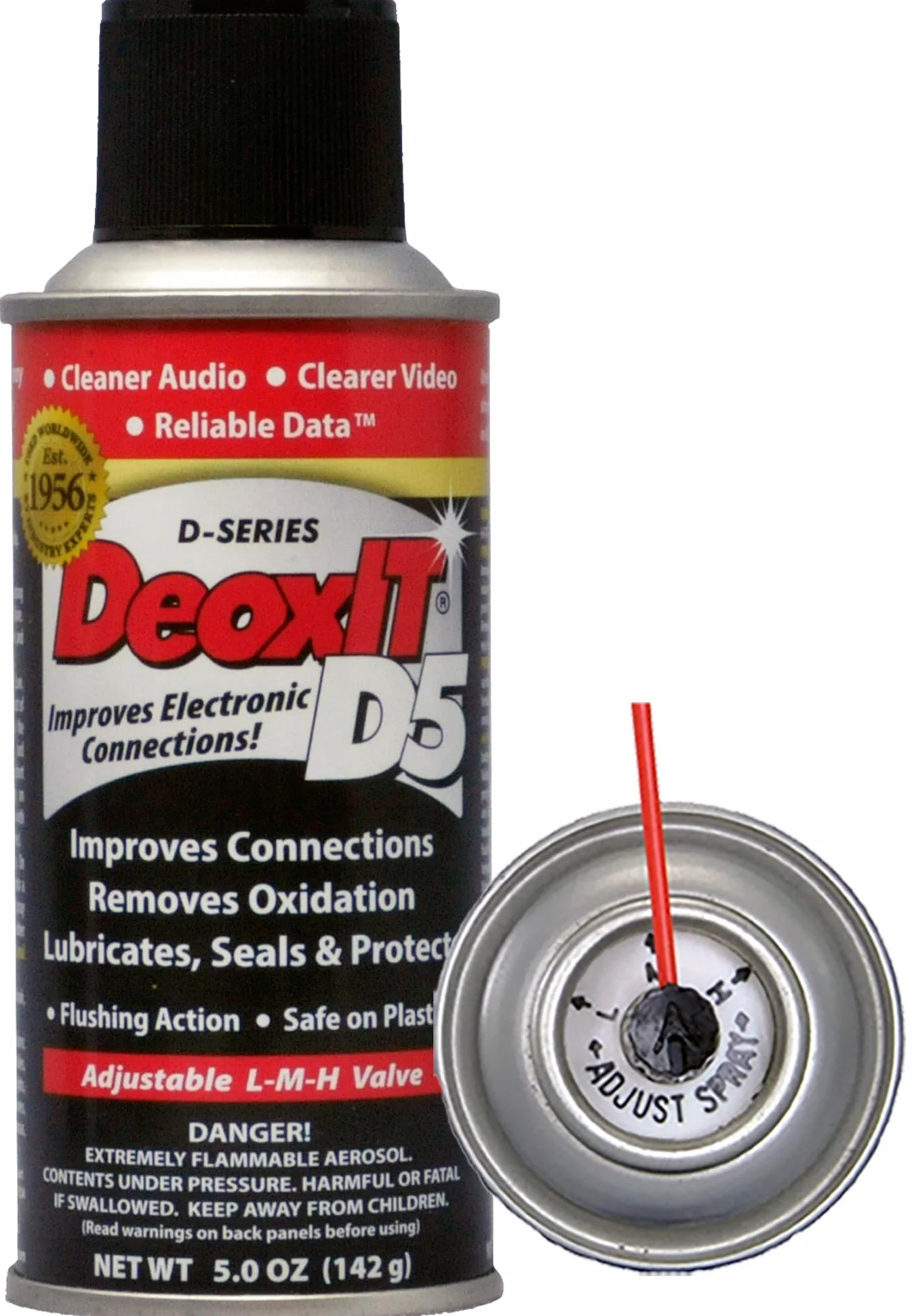 CAIG LABORATORIES DeoxIT D5S-6-LMH Spray More Than A Contact Cleaner, 142 g, zawór niskoemisyjny, opakowanie 1 szt., wielokolorowy, 142 g (opakowanie 1 szt.)