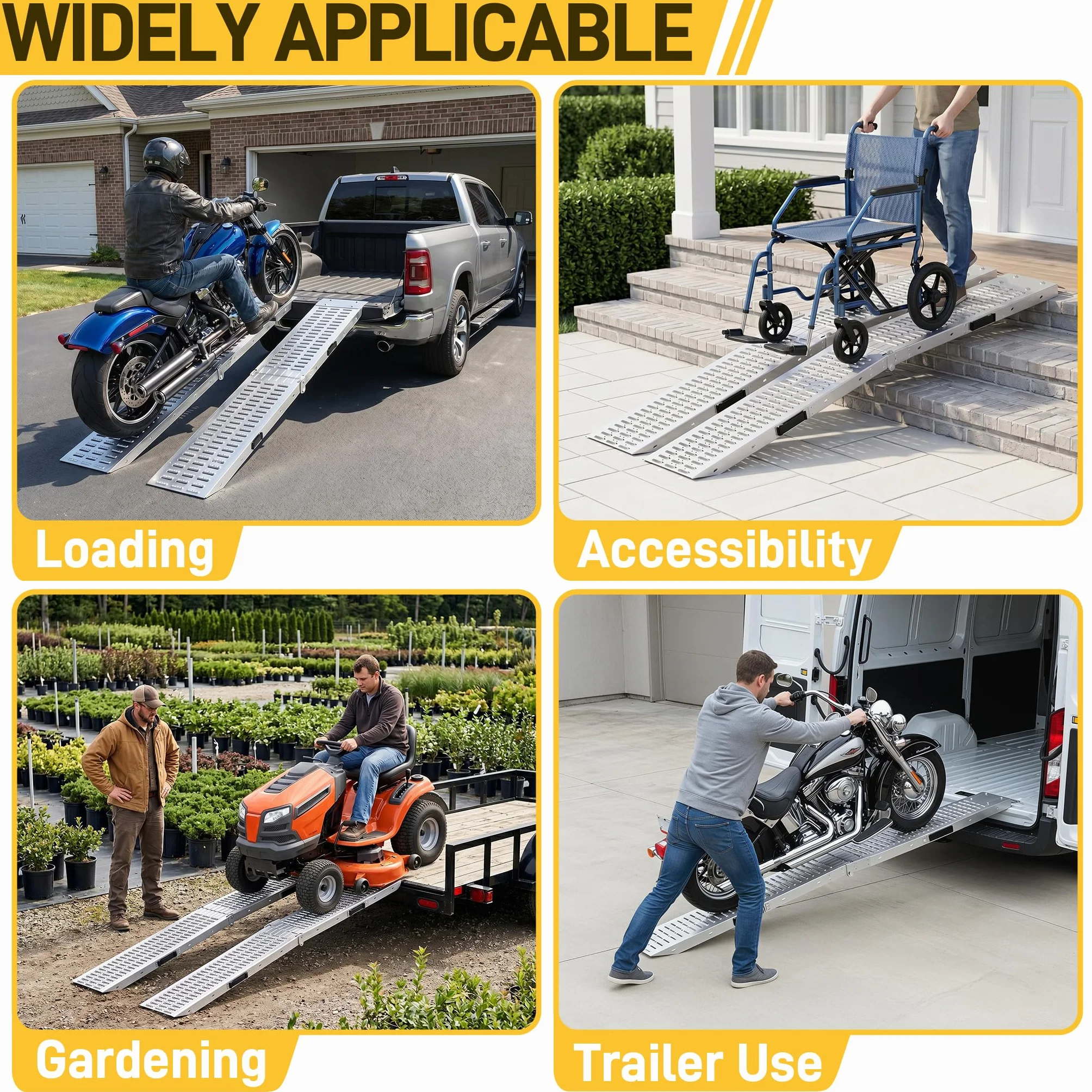 Froadp Składana Antypoślizgowa Rampa Załadunkowa Ocynkowana Składana Rampa Załadunkowa 180x22,5x4,5cm Srebrny Rampa dla Samochodu Motocykla ATV car Max. Obciążenie 400KG na Parę