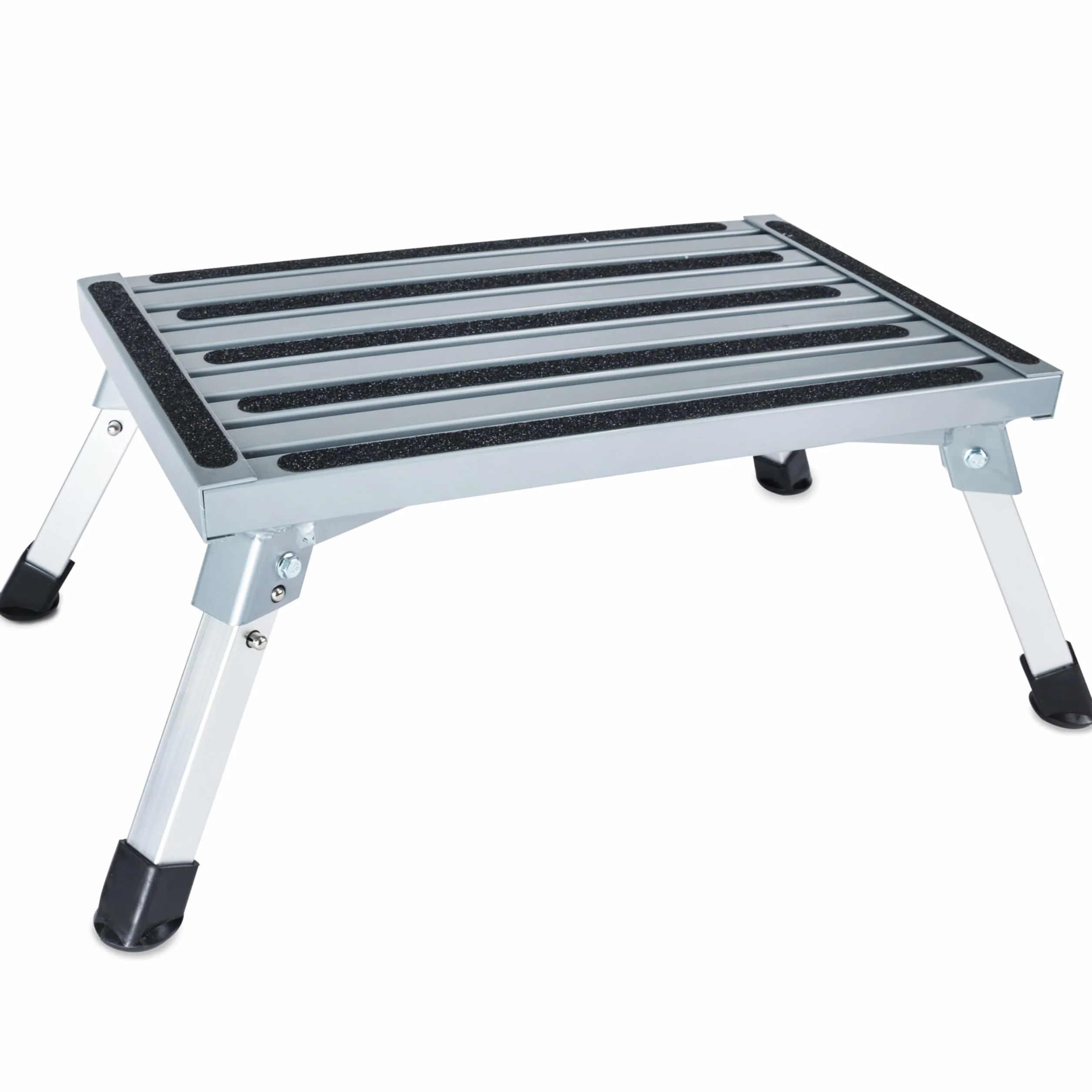 Składany stopień z aluminium, obciążenie do 150 kg, z antypoślizgową powierzchnią, pomoc przy wejściu, pojedyncze wejście, do przyczepy kempingowej, podnóżka