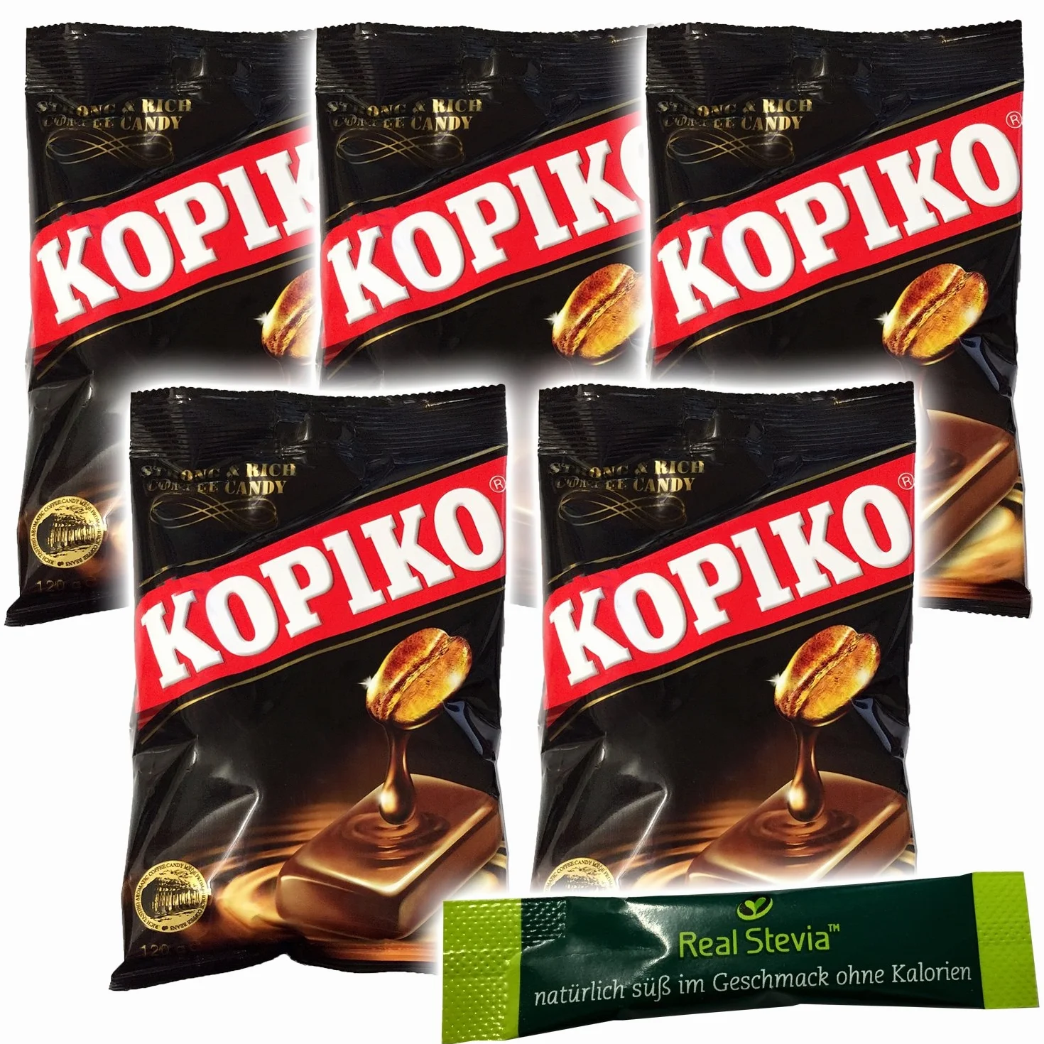 Kopiko cukierki do kawy 5 x 120 g + pałeczka Stevia