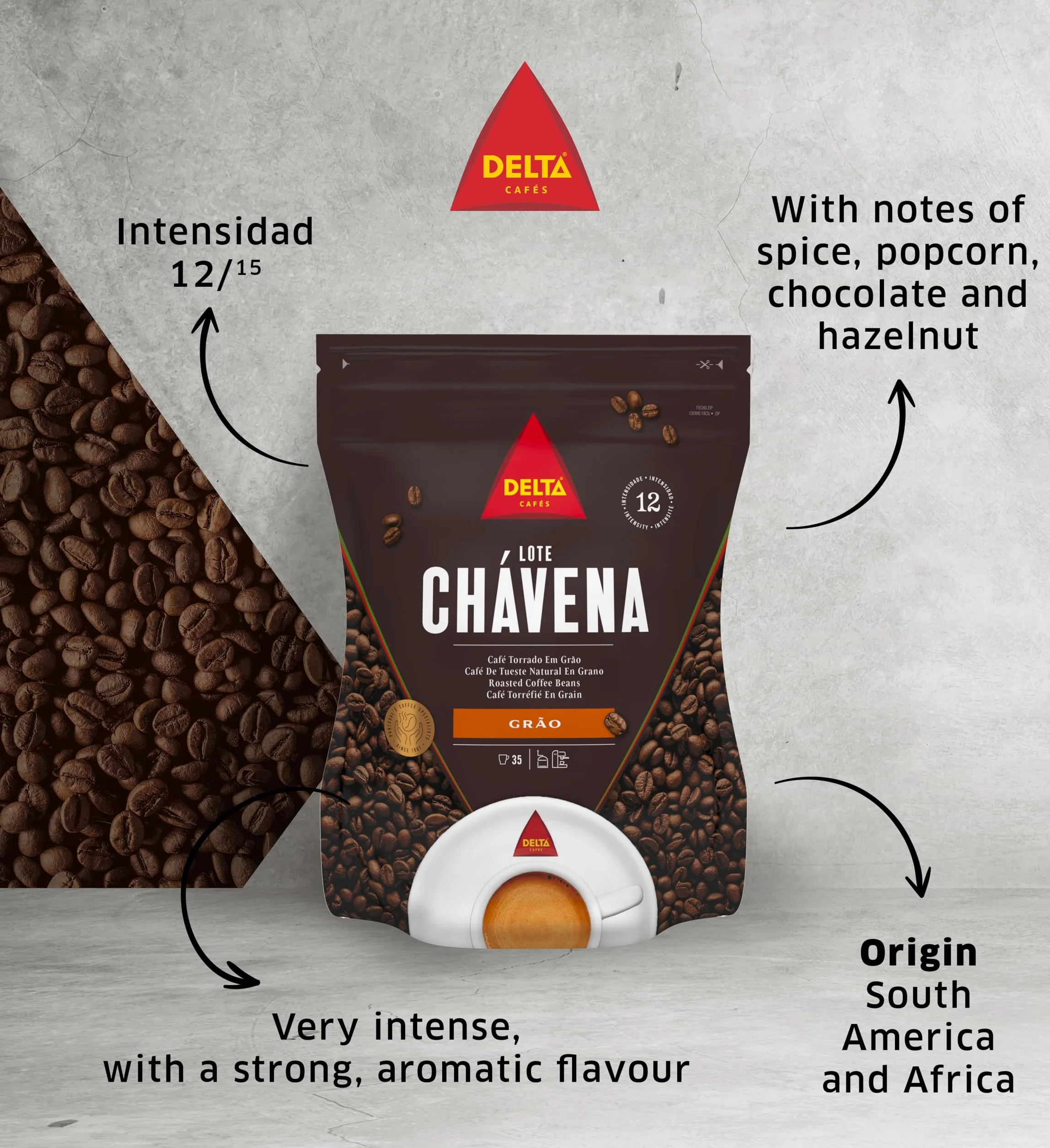 Delta Palona Arabica i Robusta pełne ziarna kawy 250 g