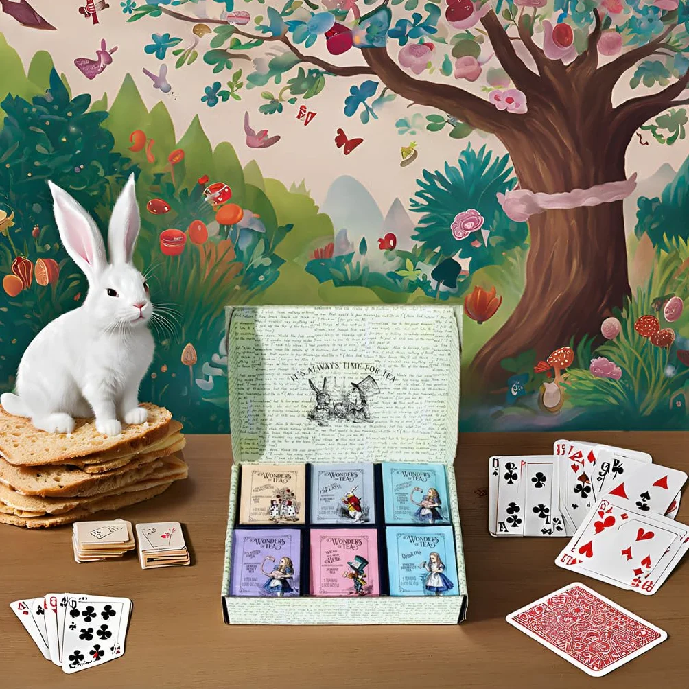 Alice im Wunderland Teesortiment Geschenkset 90 Stück mit Buchzitaten und Illustrationen