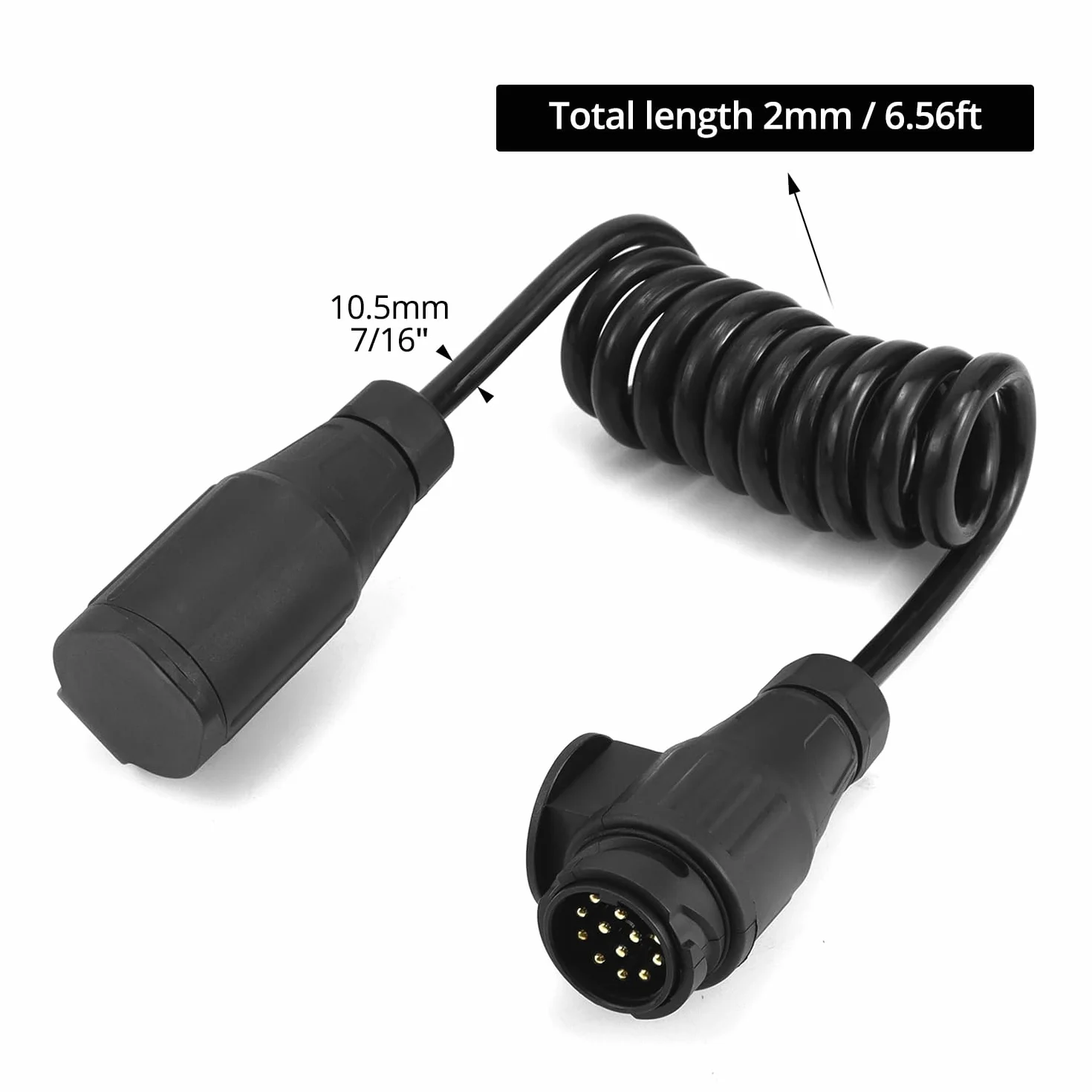 QWORK® 2-metrowy kabel adaptera przyczepy 13 do 13 pinów, 12V spiralny kabel przedłużający do przyczepy z wtyczką i gniazdem do przyczep kempingowych, kamperów, RV-ów, traktorów, przyczep do łodzi