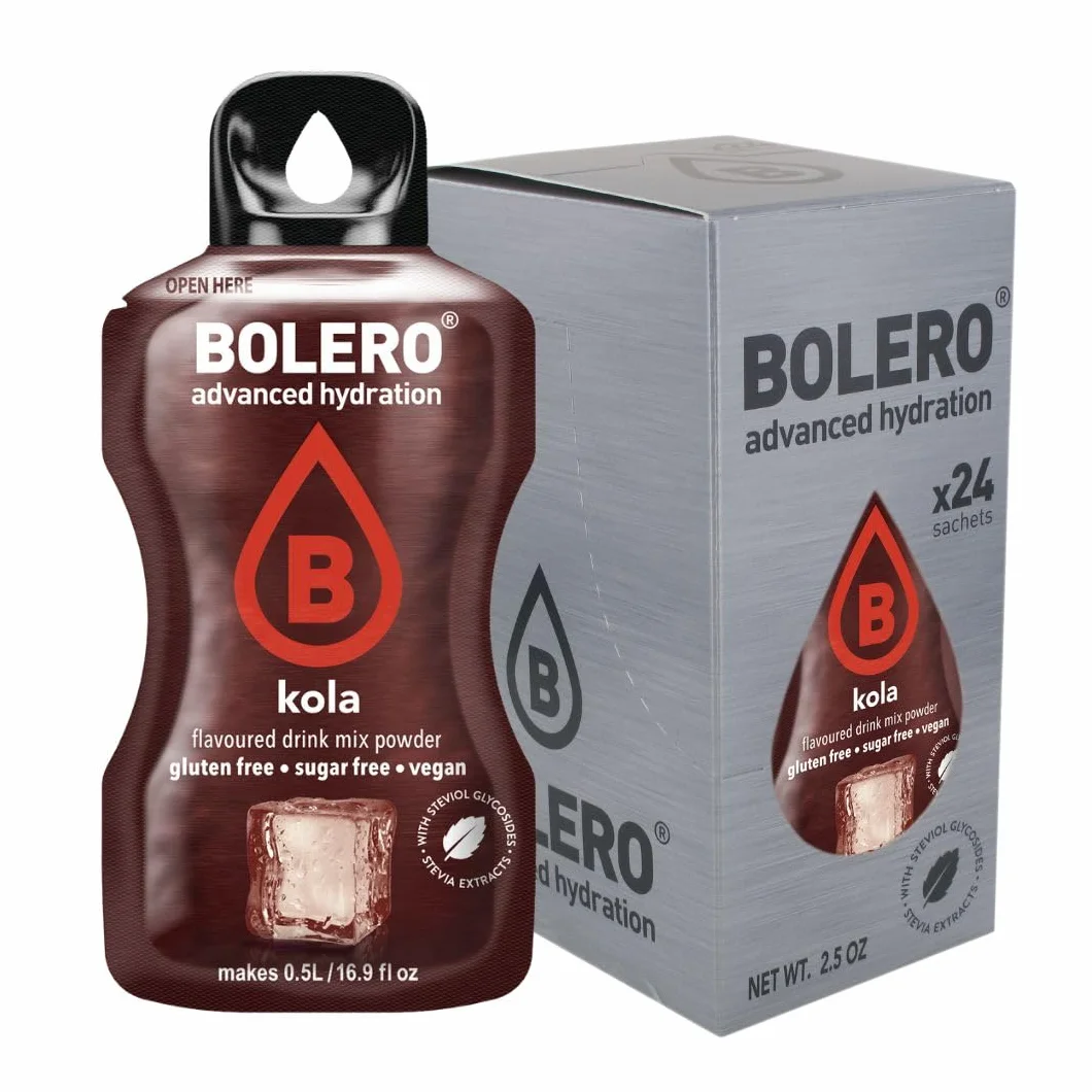 Bolero KOLA 24x3g | Proszek do napojów bez cukru, słodzony stewią + witamina C | odpowiedni dla dzieci, sportowców i diabetyków | bezglutenowy i przyjazny dla wegan
