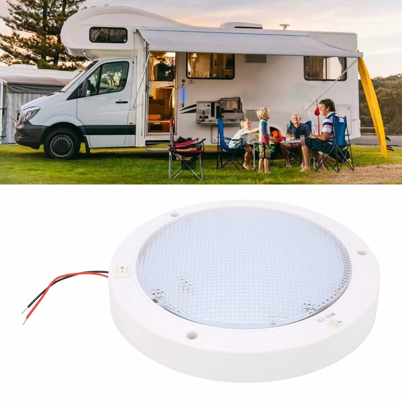 Buachois Lampa sufitowa LED do samochodu, lampa sufitowa LED do łodzi, 12 V wewnętrzna lampa dachowa, 300 LM RV Lampy LED uniwersalne do samochodów kempingowych przyczep kempingowych łodzi jachtu