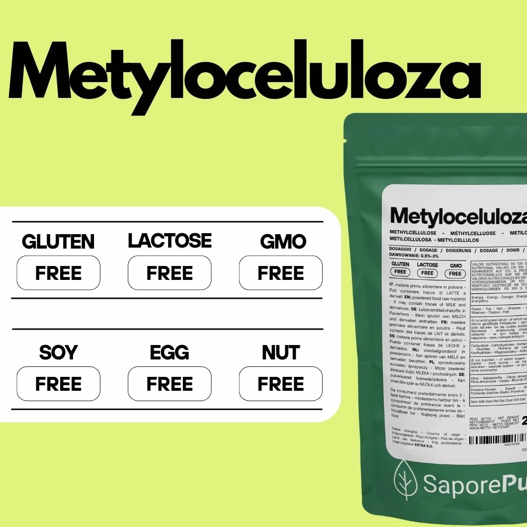 SaporePuro Metyloceluloza w Proszku 250 g – Naturalny Zagęstnik Bezglutenowy do Zastosowań Spożywczych, Kosmetycznych i Przemysłowych