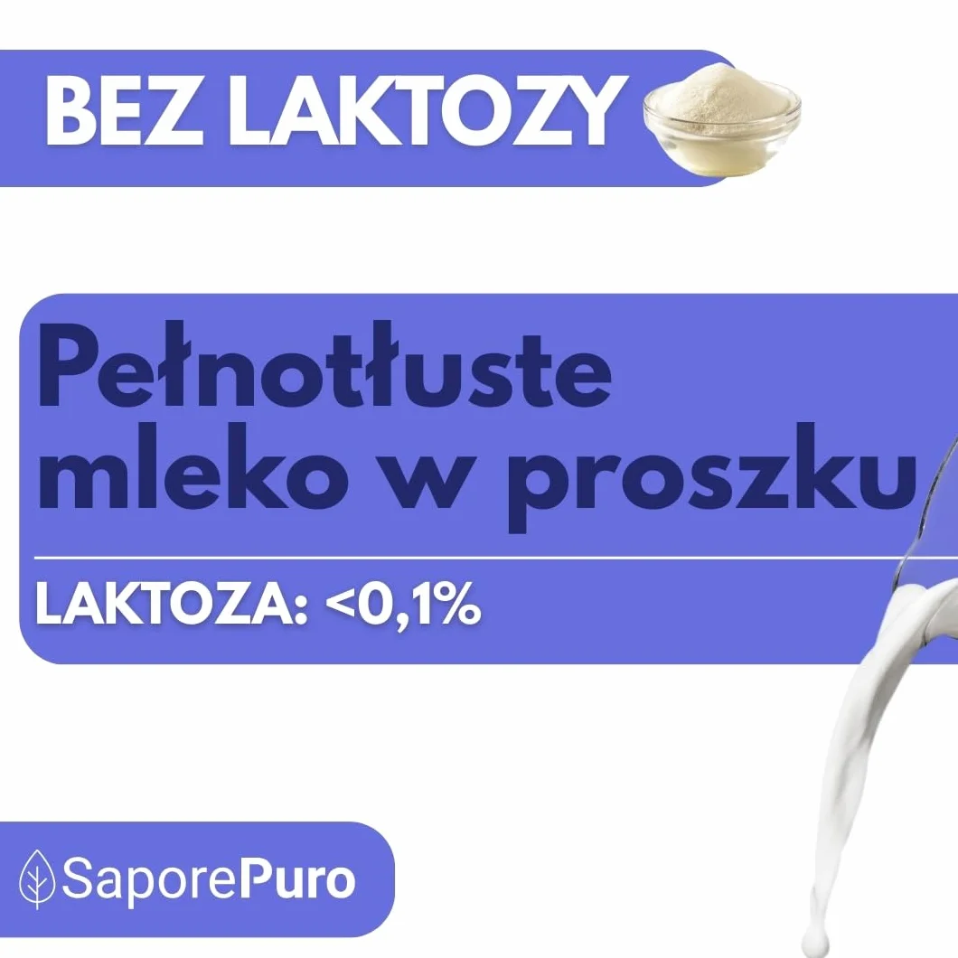 SaporePuro Pełne Mleko w Proszku Bez Laktozy 1 kg Wysoka Rozpuszczalność Bezglutenowe