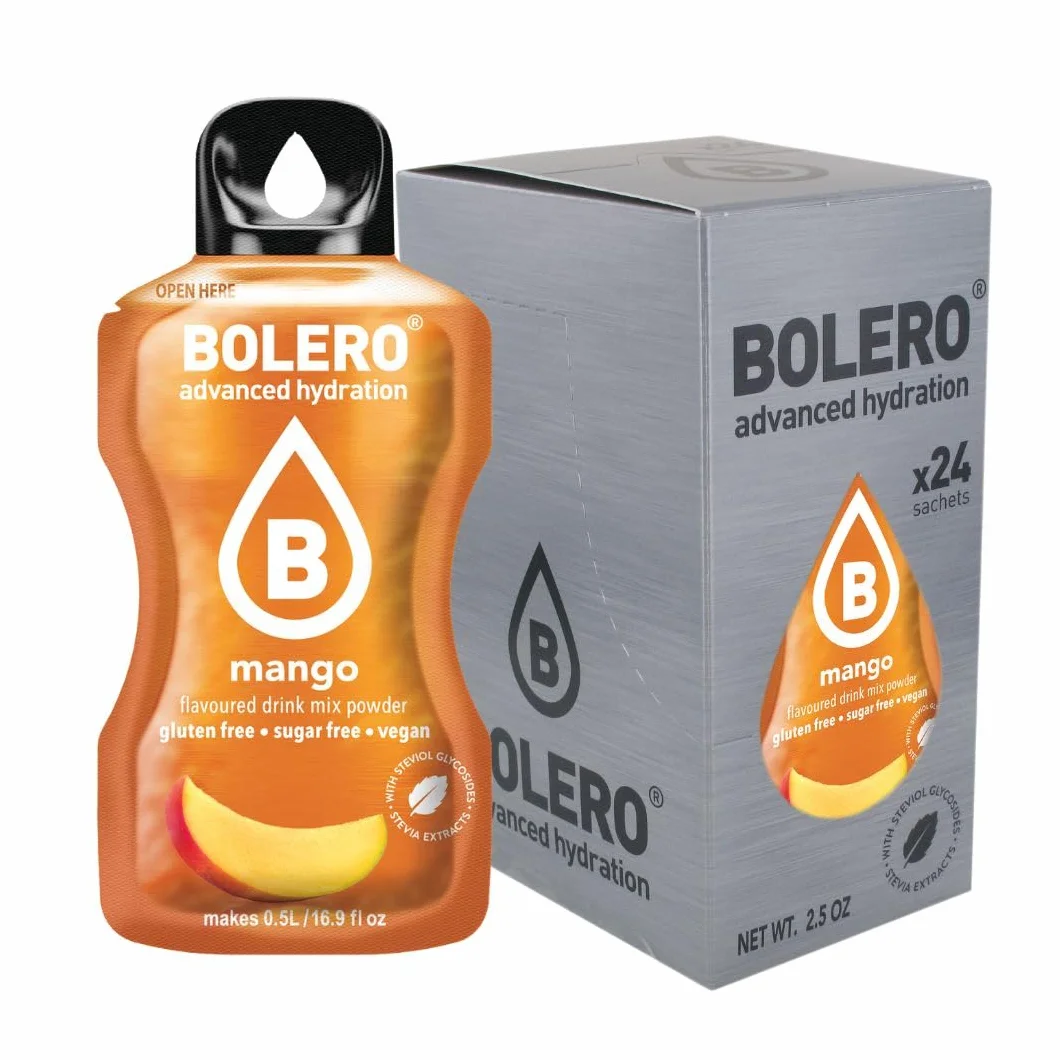Bolero Napój 24 torebki 3 g g g Sticks Owoce Przygotowane Rozpuszczalny Proszek Do Świeży Napój Wody Produktu, 72 gramów słodzony stewią (Mango)