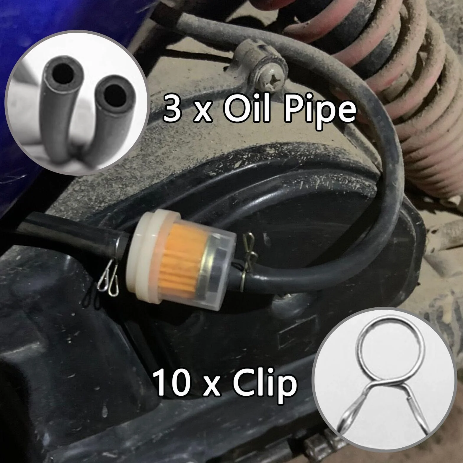 Wąż do paliwa, filtr benzynowy do motocykla, motoroweru, zestaw zawiera 3 sztuki 15 cm przewód paliwowy 5 mm + 4 filtry benzynowe 5 mm + 10 sztuk obejm do węża do samochodu, motocykla, skutera,