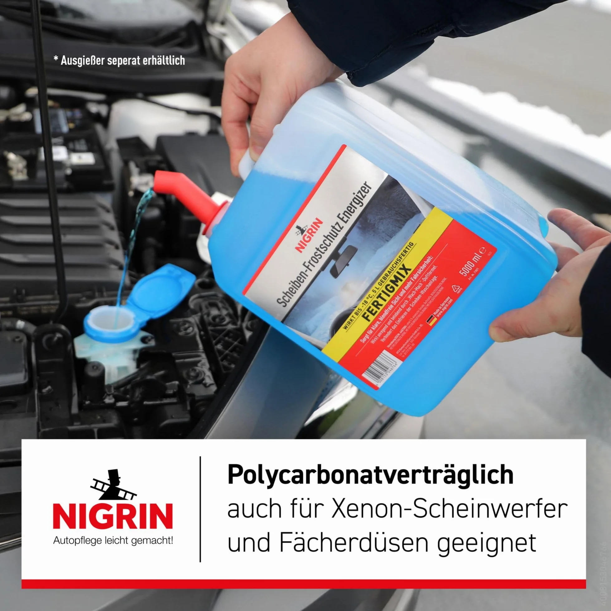 NIGRIN Szyba przeciwzamarzająca ENERGIZER Ready-Mix -18°, szybko działająca, bez smug i zapobiega ponownemu zamarzaniu, niebieska, 5 litrów