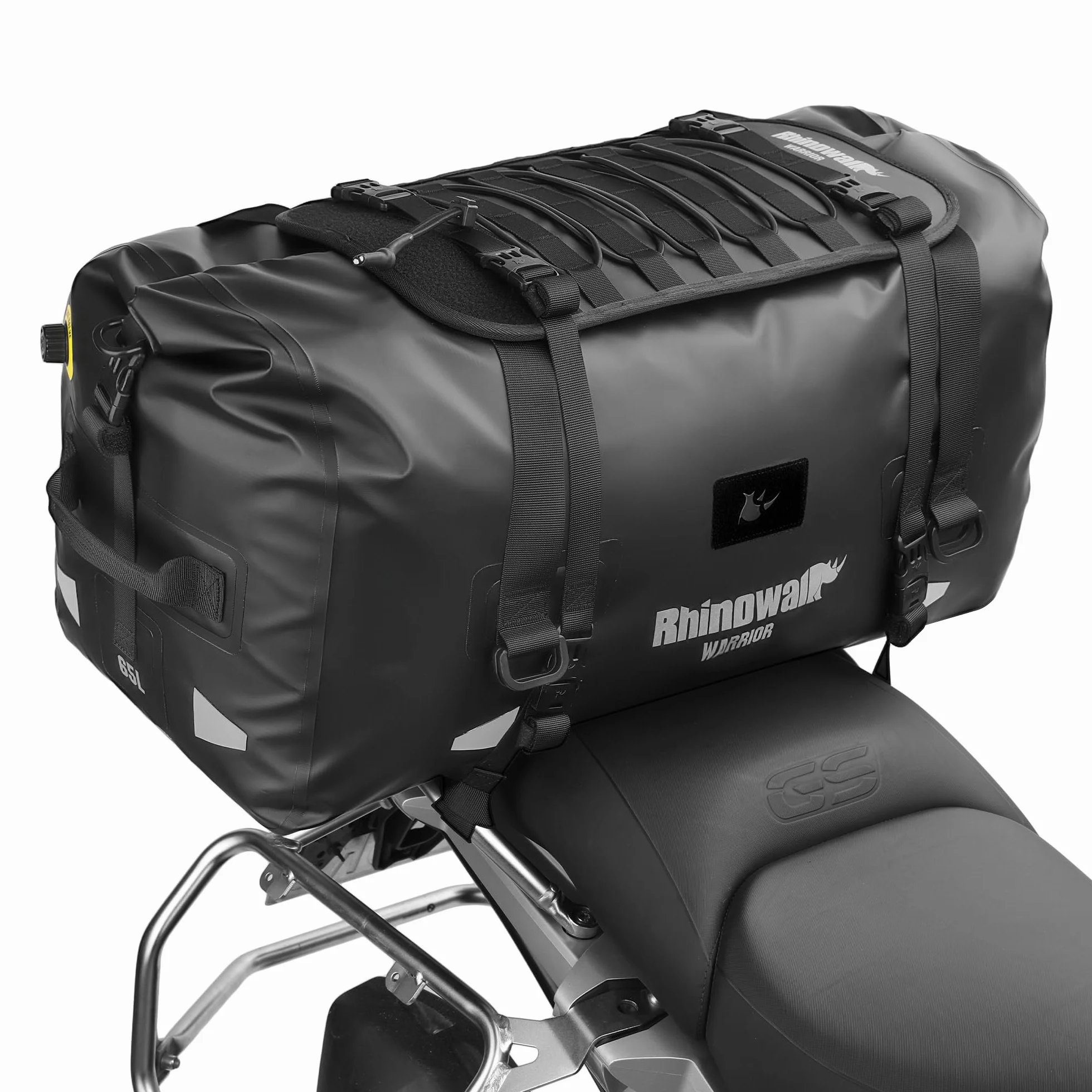 Rhinowalk Wodoodporna torba na tylną torbę motocyklową Duffle z dużą przestrzenią na kemping, pływanie łódką, bycycle, 60 l, czarna