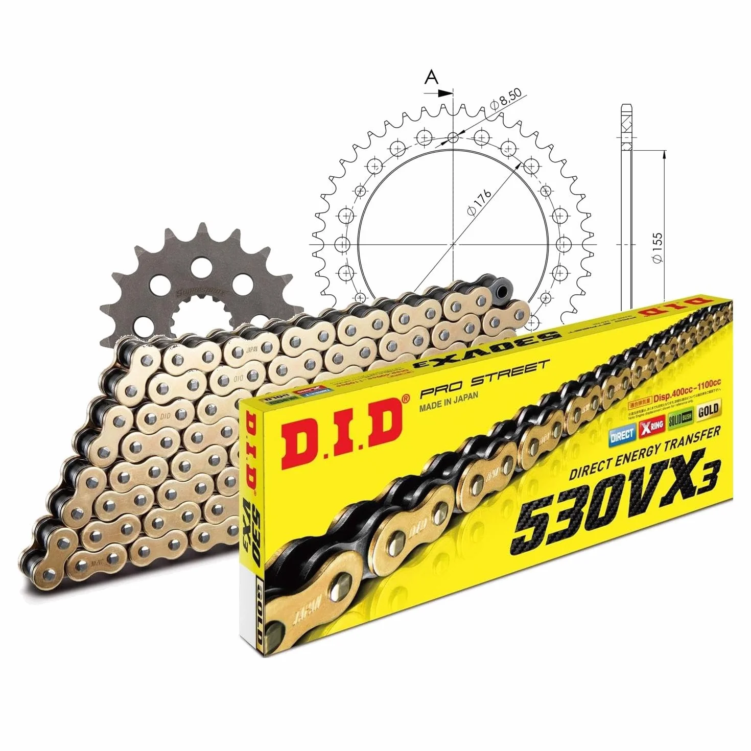 DID Łańcuch Alu 530VX3 108 nitowy zamek czarny do Triumph Speed Triple EFI R Sprint RS ST Daytona T595 900-1050 ccm