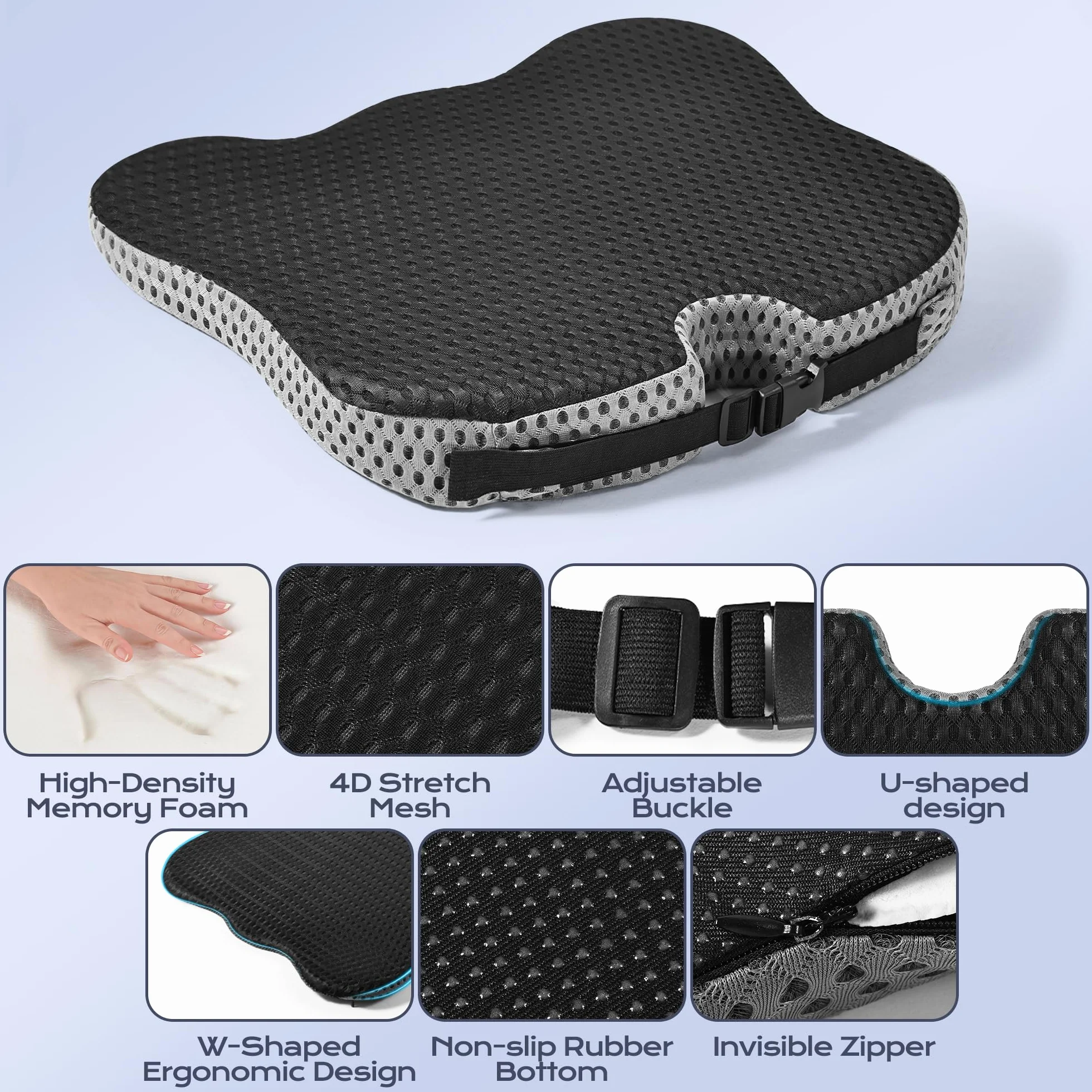 Podkładka Pod Siedzenie Samochodowe, Klinowe Siedzisko, Antypoślizgowa Nakładka na Fotel Samochodowy z Ergonomiczną Pianką Memory Foam, Uniwersalne Podwyższenie dla Dorosłych
