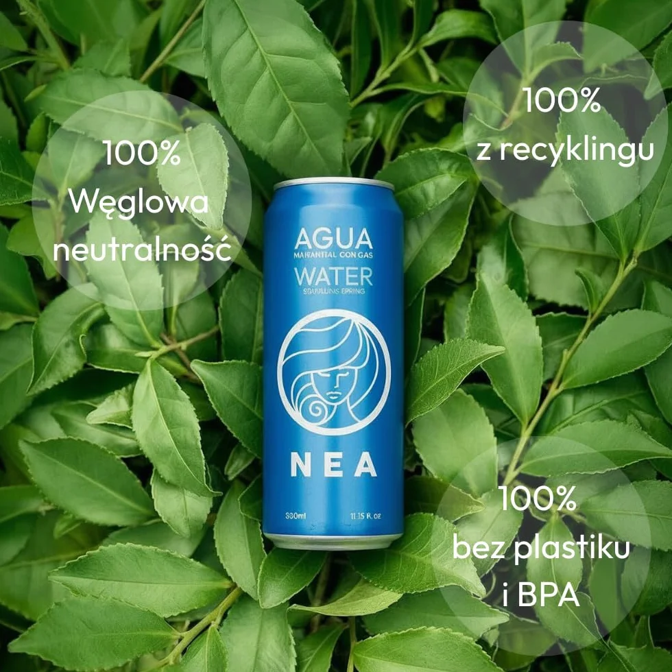 NEA Woda Gazowana w Puszkach – Nasycona Dwutlenkiem Węgla Woda Mineralna z Austriackich Alp - 330 ml (opakowanie 24 szt.)