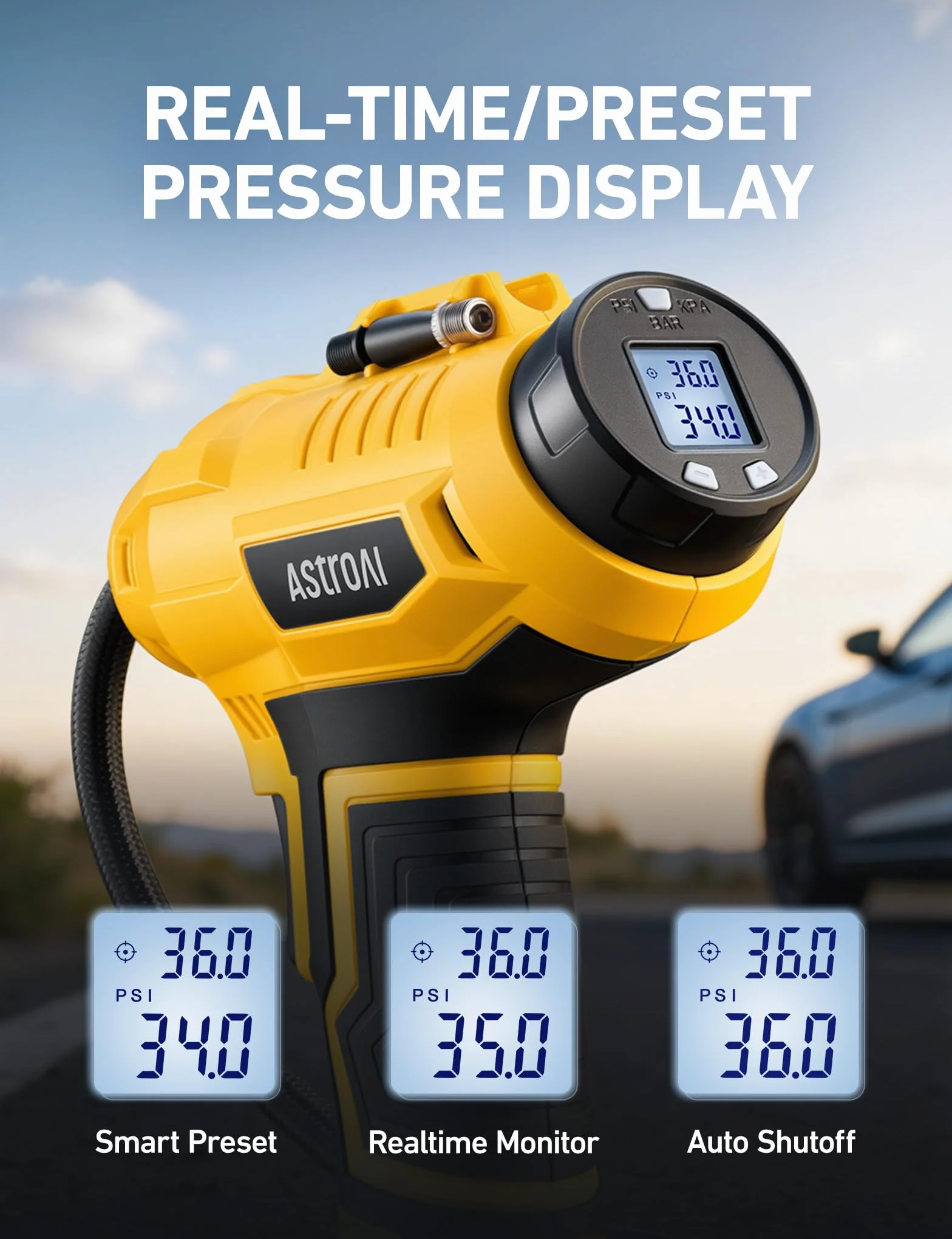 AstroAI Bezprzewodowa sprężarka powietrza 20V 160 PSI przenośna pompa ręczna z cyfrowym manometrem