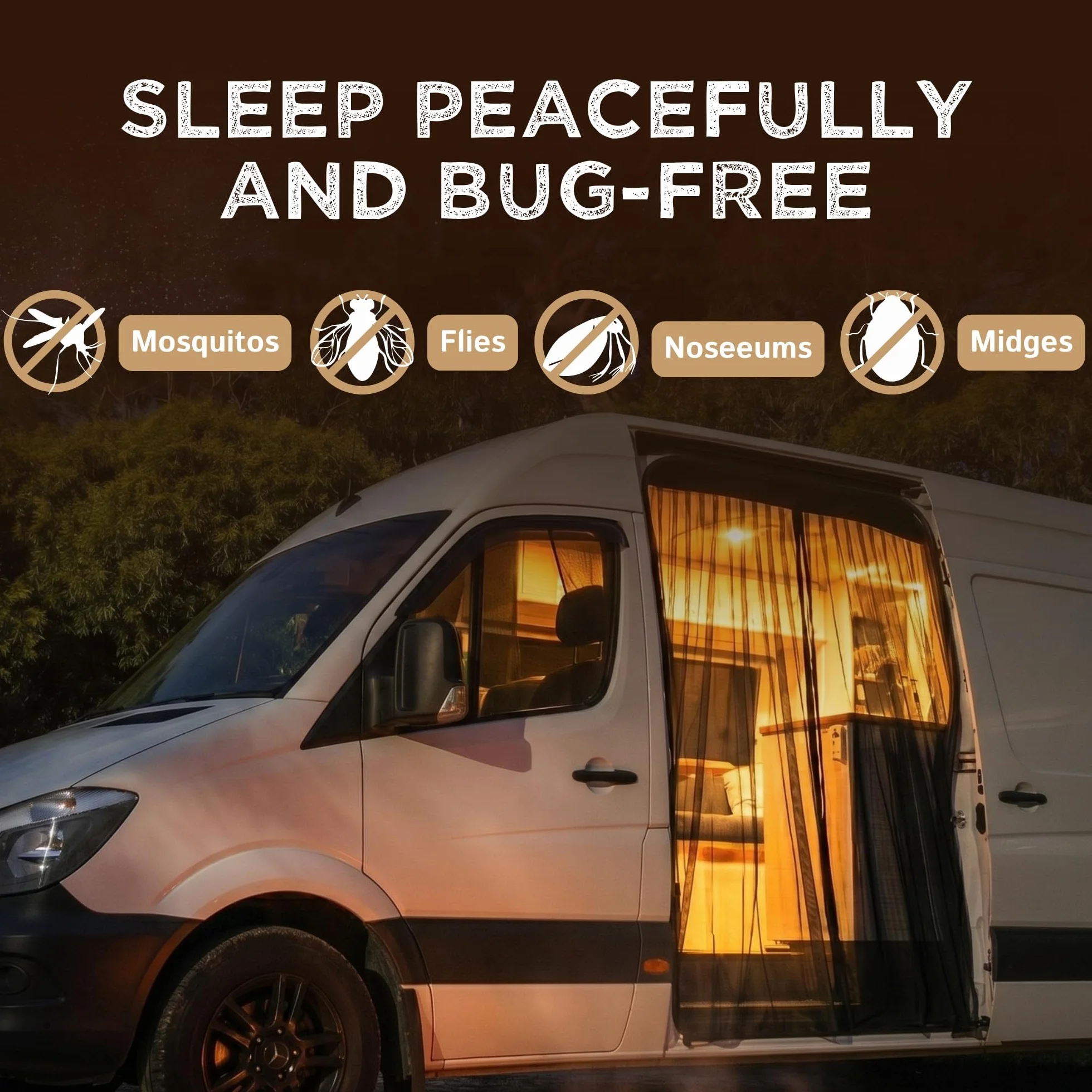 Living in a Bubble Osłona na owady furgonetki do Mercedes Sprinter dach średni/wysoki, Volkswagen Crafter High & Super High Roof, Renault Masterand. Moskitiera na drzwi przesuwne, centralne zamknięcie