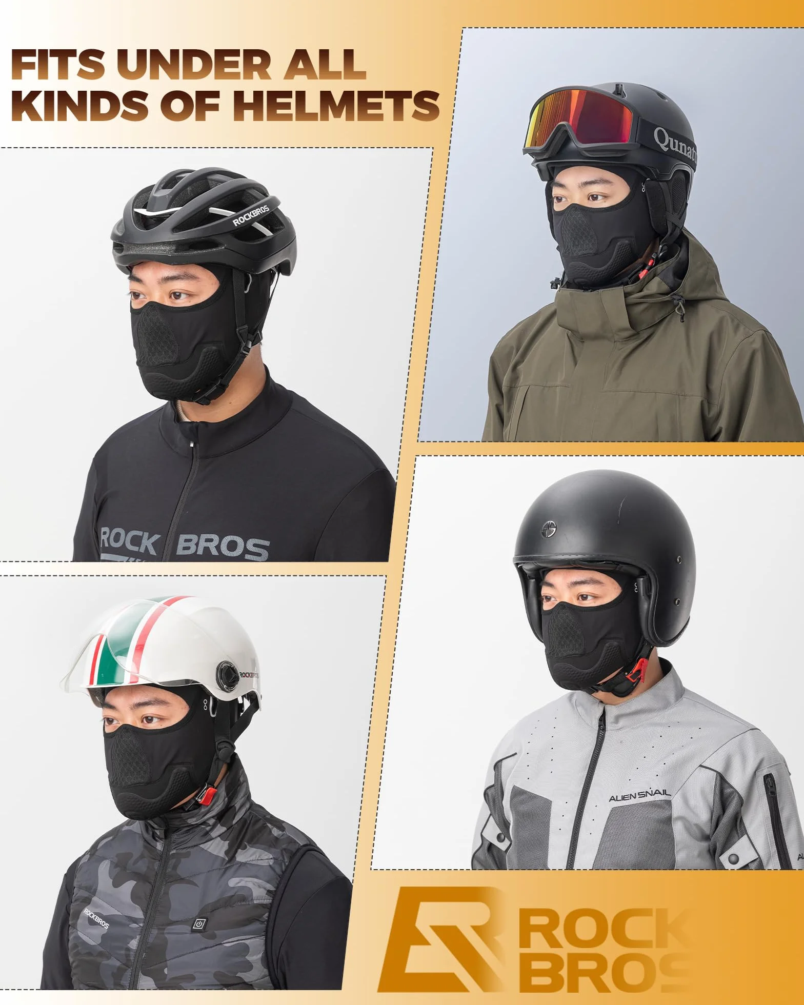 ROCKBROS Maska Motocyklowa MTB Fleece Winter Rowerowa Kominiarka Termiczna dla Mężczyzn Elastyczna Kominiarka na Szyję Camping Narty Podróż Ciepły Sport, Czarny