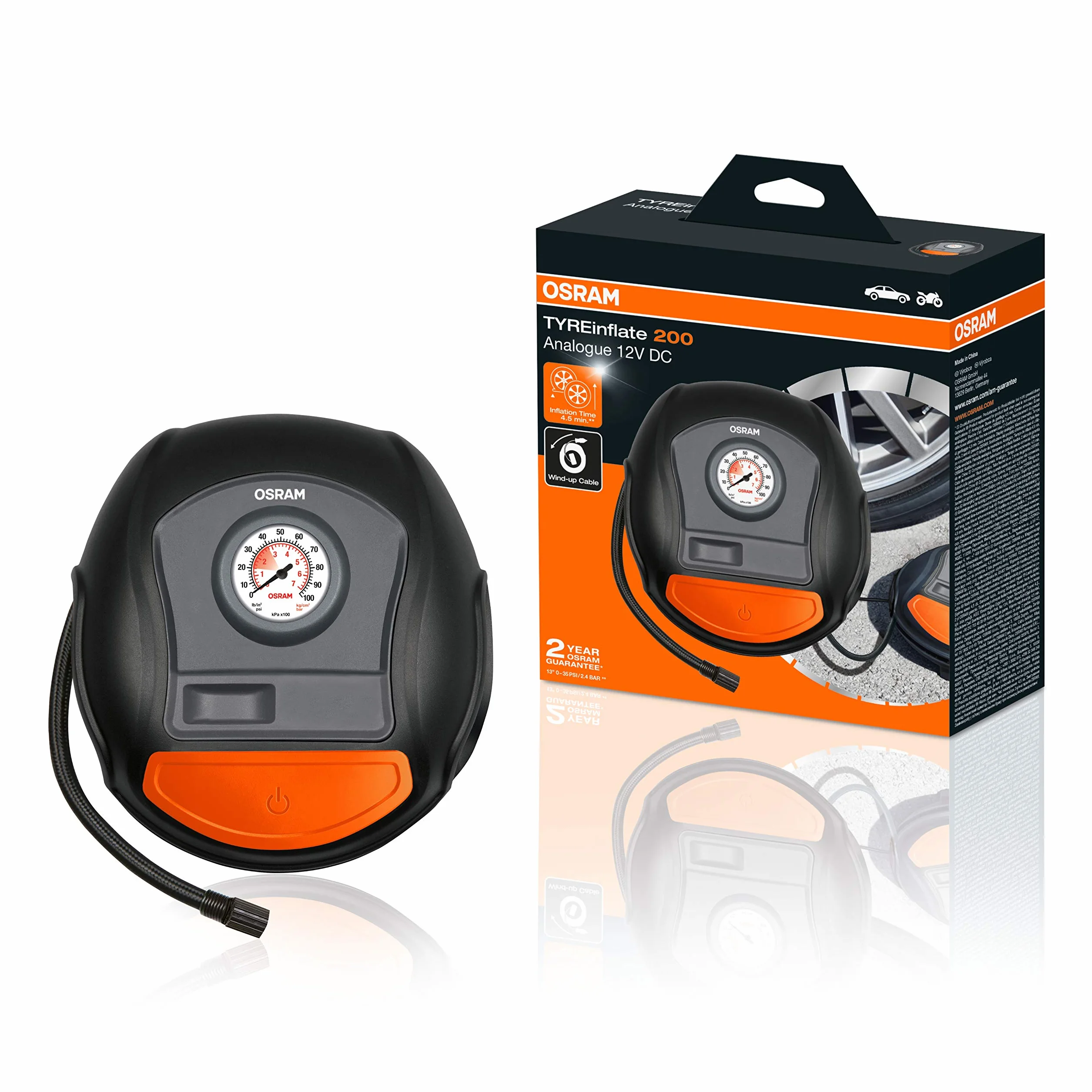 OSRAM TYRE inflate 200, Szybki kompresor do opon ze zwijanym kablem, OTI200, 11,1 V