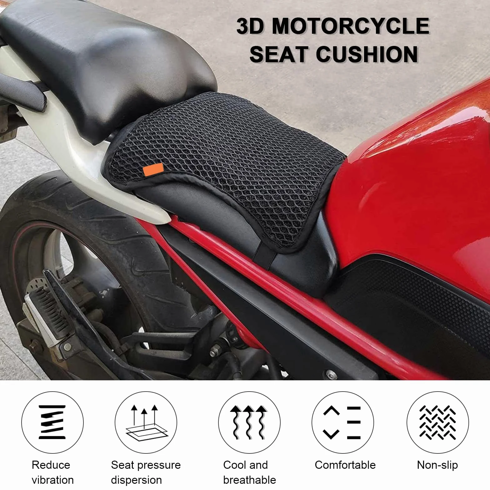 Wyściółka na siedzenie motocyklowe, chłodząca powietrzem, z siatki, podkładka amortyzacyjna, chroniąca przed uderzeniami, pokrowiec na siedzenie motocyklowe, oddychający, rozmiar S
