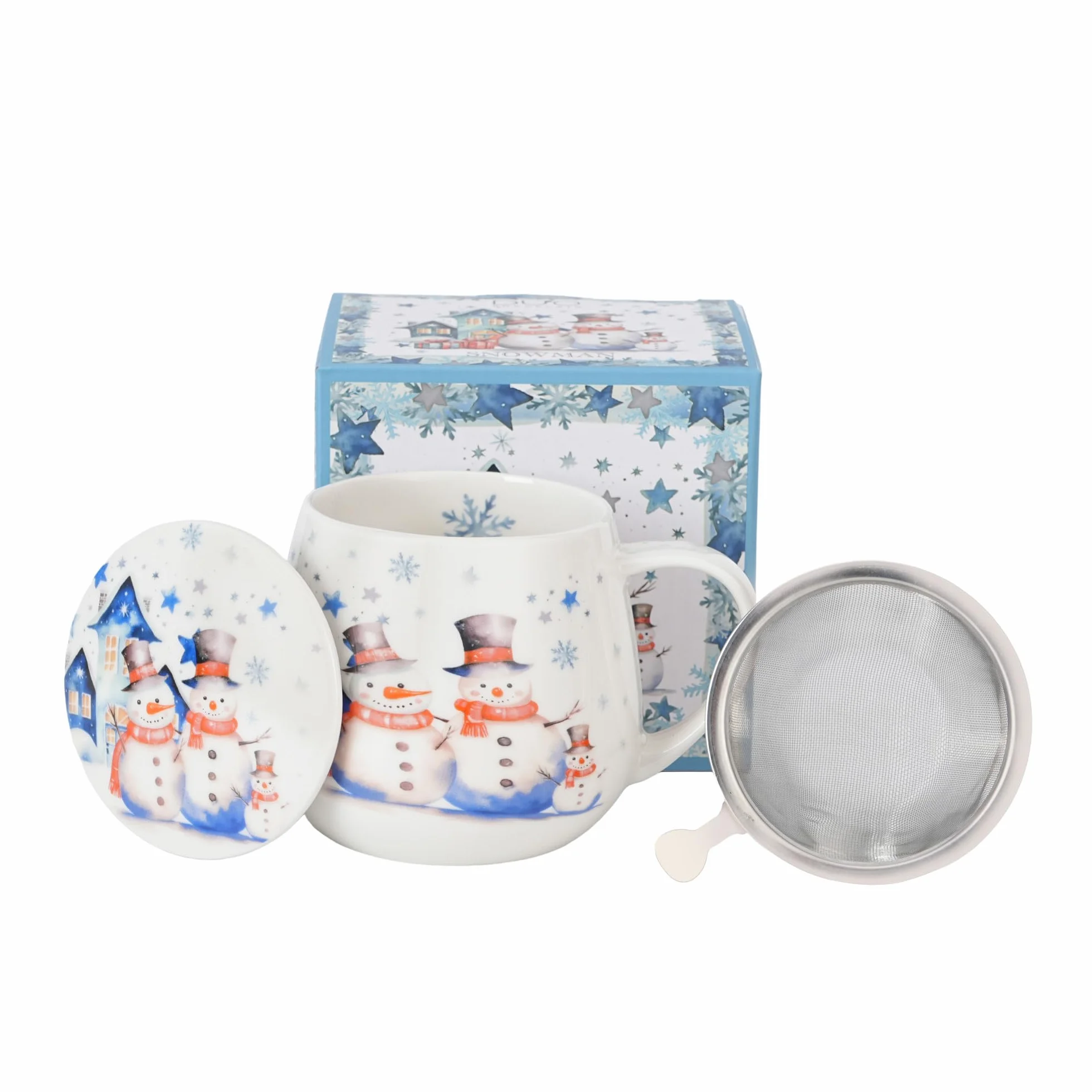 Filiżanka do herbaty Duo 430 ml New Bone China sitko ze stali nierdzewnej pudełko prezentowe wzór bożonarodzeniowy