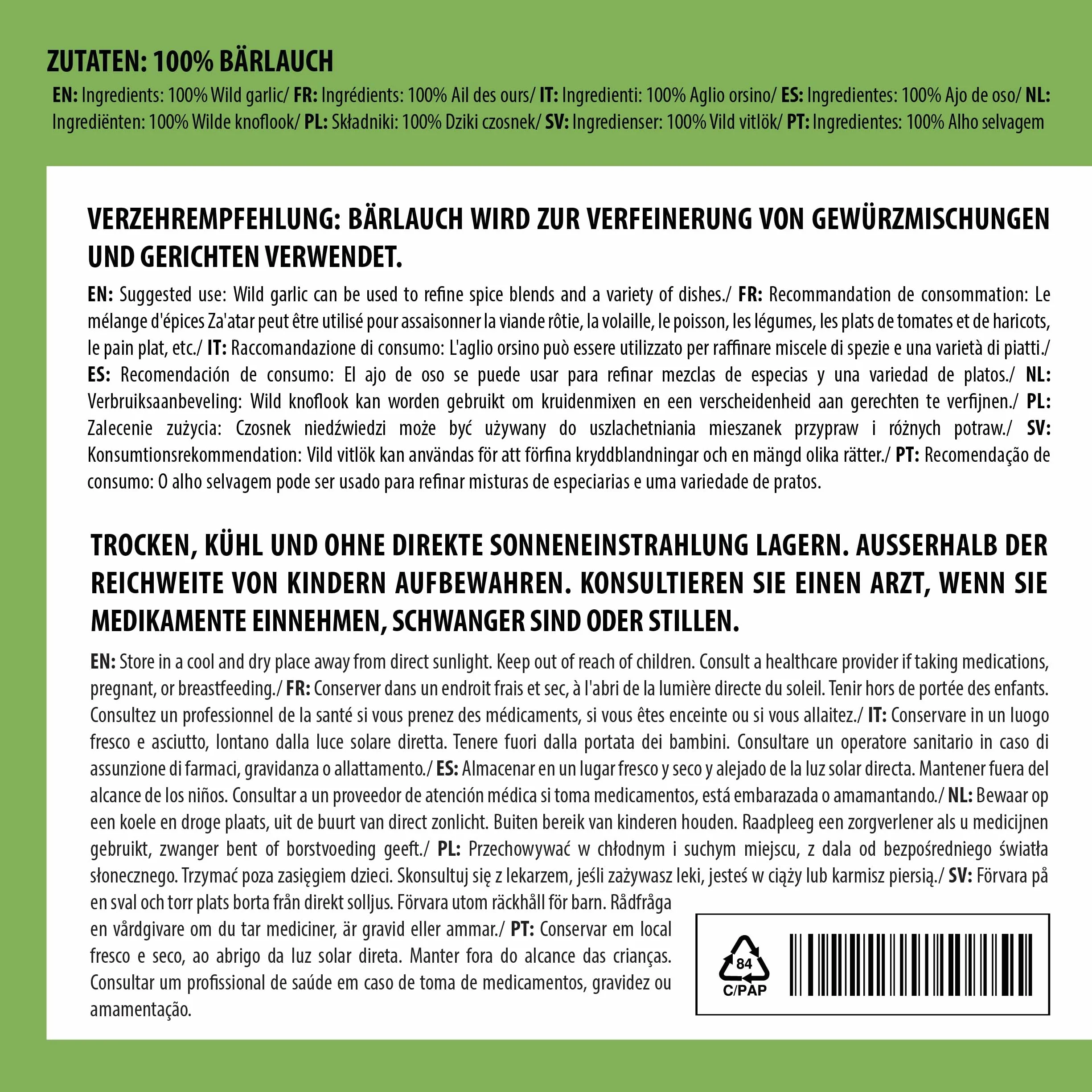 Alpi Nature Czosnek Niedźwiedzi 250g, Suszone i Cięte Liście Czosnku Niedźwiedziego do Gotowania