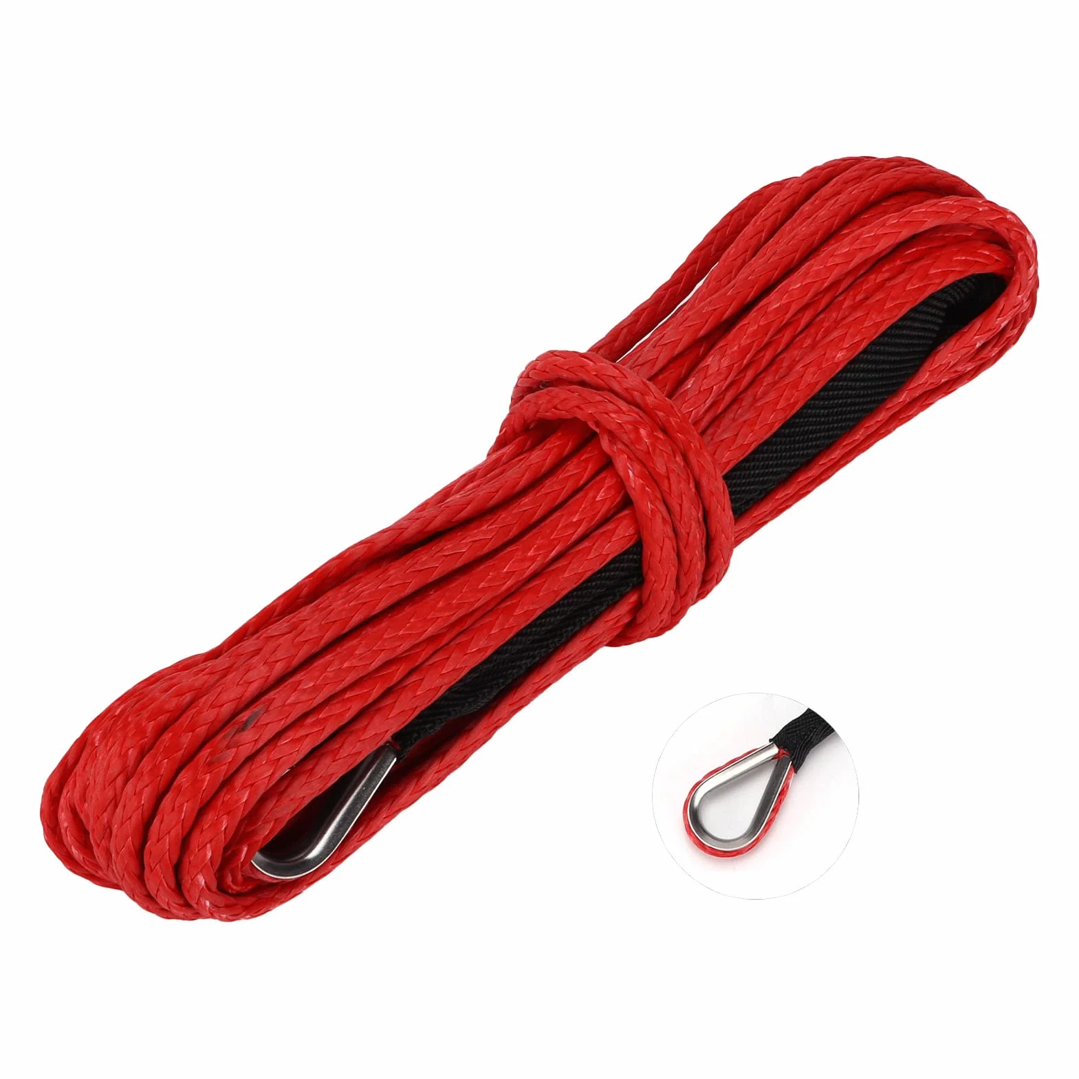 Lina Syntetyczna 15M Linka Wciągarki 7700LBS Nylonowa Linka Zastępcza z tuleją ochronną Kuty Hak do Pojazdów Terenowych ATV UTV SUV Truck Boat Kit i Heavy Duty (RED)