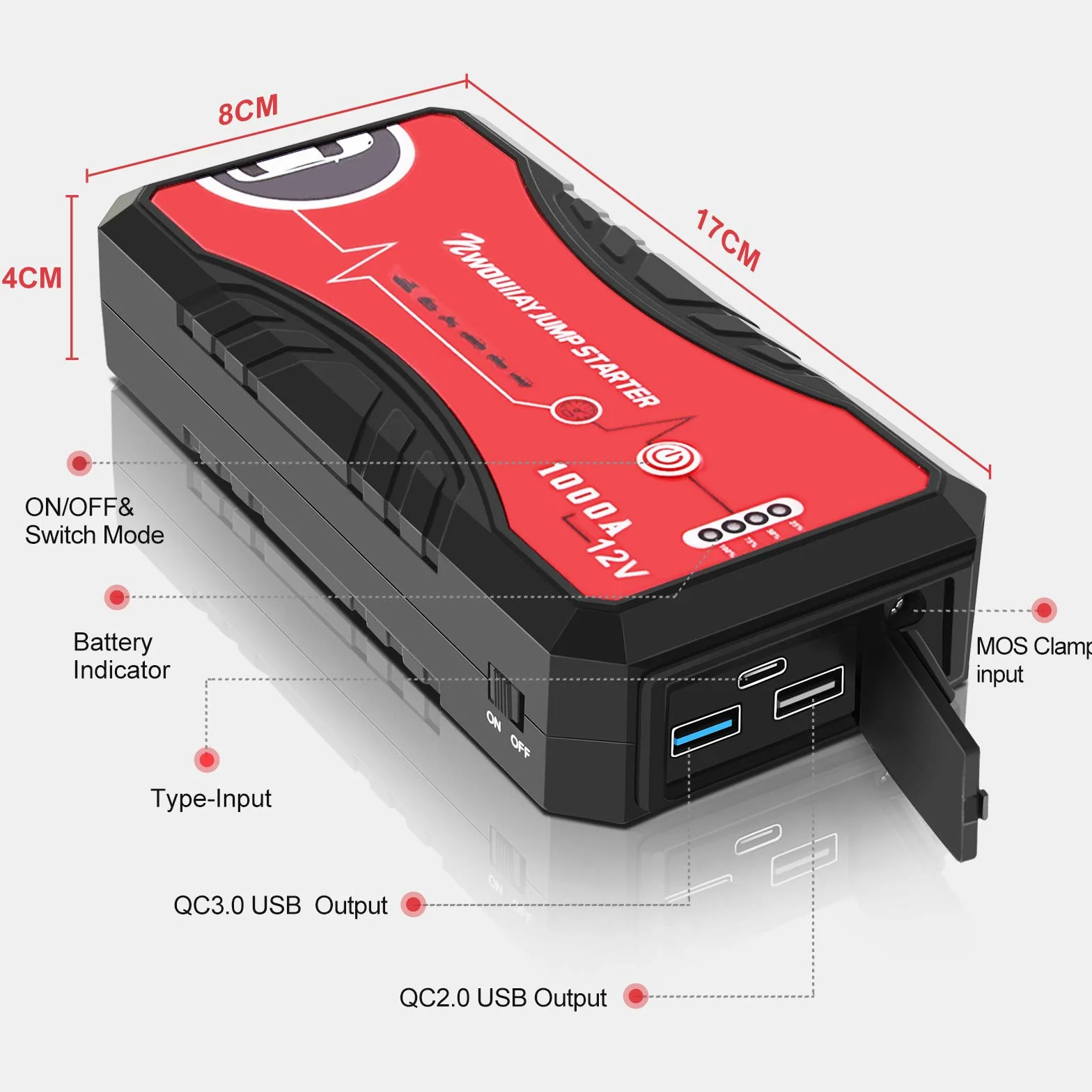 Rozrusznik samochodowy Urządzenie do uruchamiania awaryjnego samochodu 13200 mAh 1000 A Urządzenie wspomagające akumulator 6,0 l benzyny lub 5,0 l oleju napędowego
