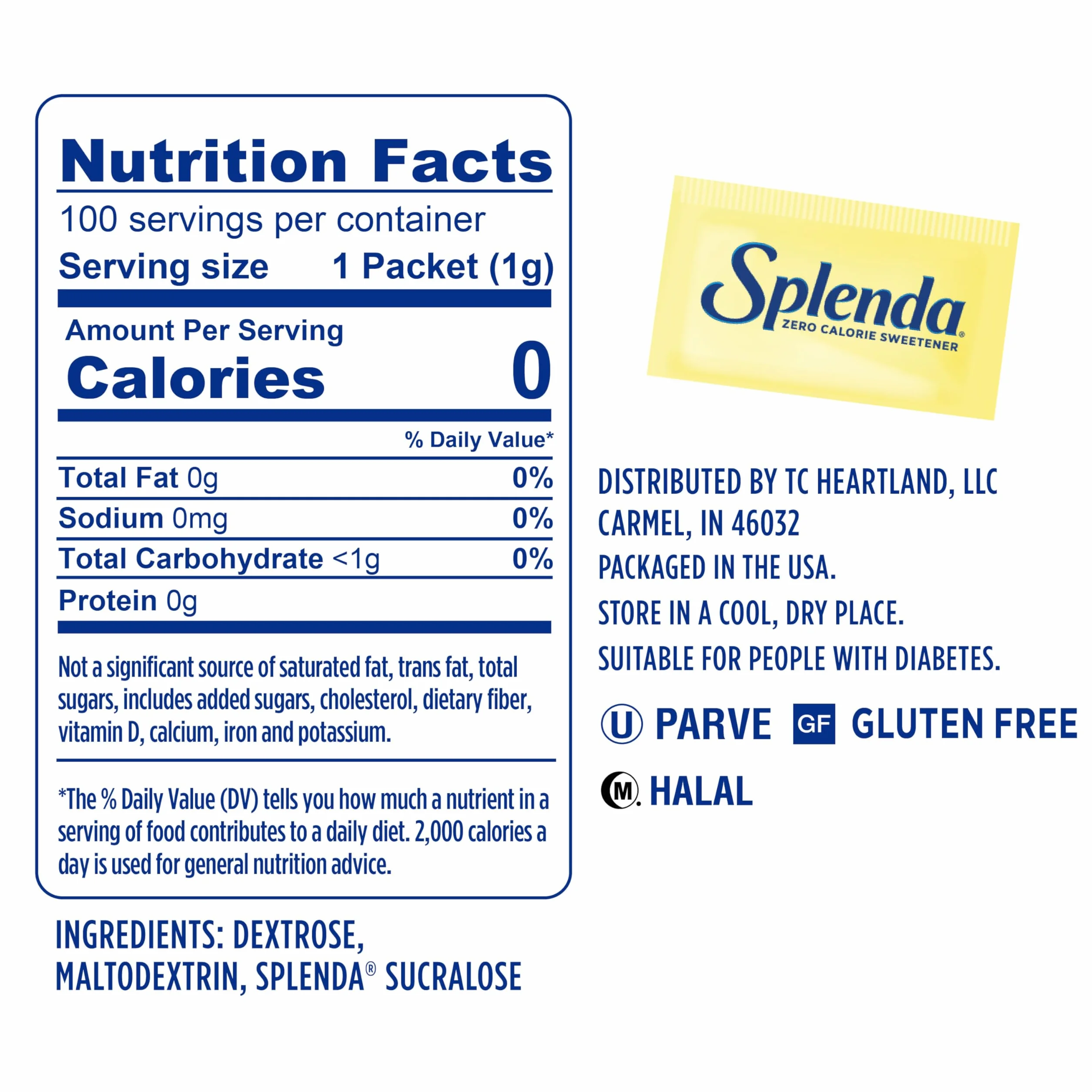 Splenda No Calorie Sweetener Single-Serve Packets 100 Count 3.5 oz