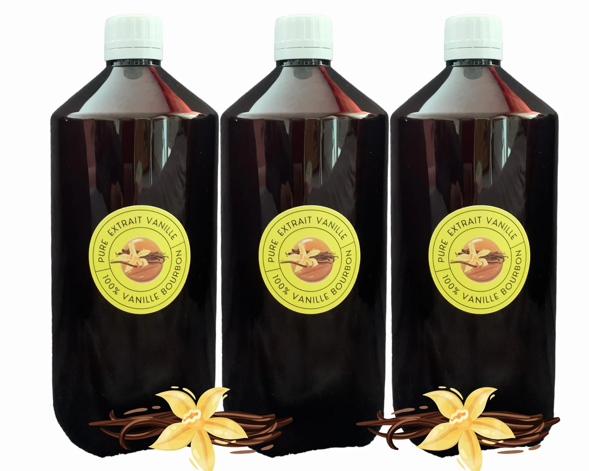 NATURALNY EKSTRAKT Z WANILII Bourbon 1L X1 - Bez cukru - 400g/L - Jakość Pro - Gotowanie i Pieczenie - Pochodzenie Madagaskaru - Francuska firma