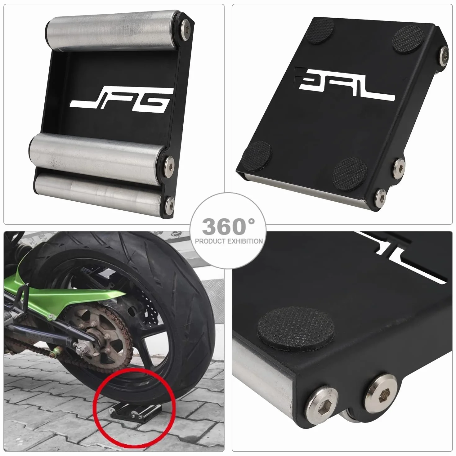 JFG RACING Silnik koła motocyklowego Rolka koła Silnik do czyszczenia kół do czyszczenia opon i smarowania łańcucha (rower <485 LB WT i szerokość opon <180 mm