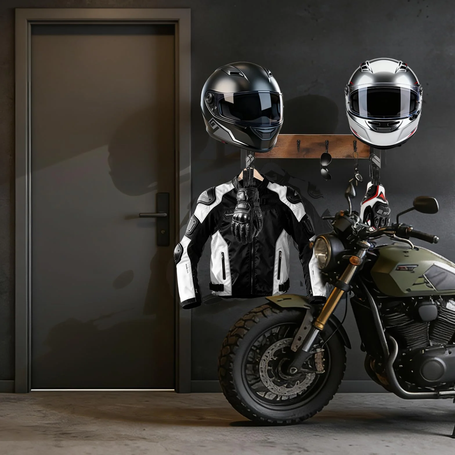 Uchwyt ścienny na kask motocyklowy, stojak z organizerem, do przechowywania akcesoriów motocyklowych