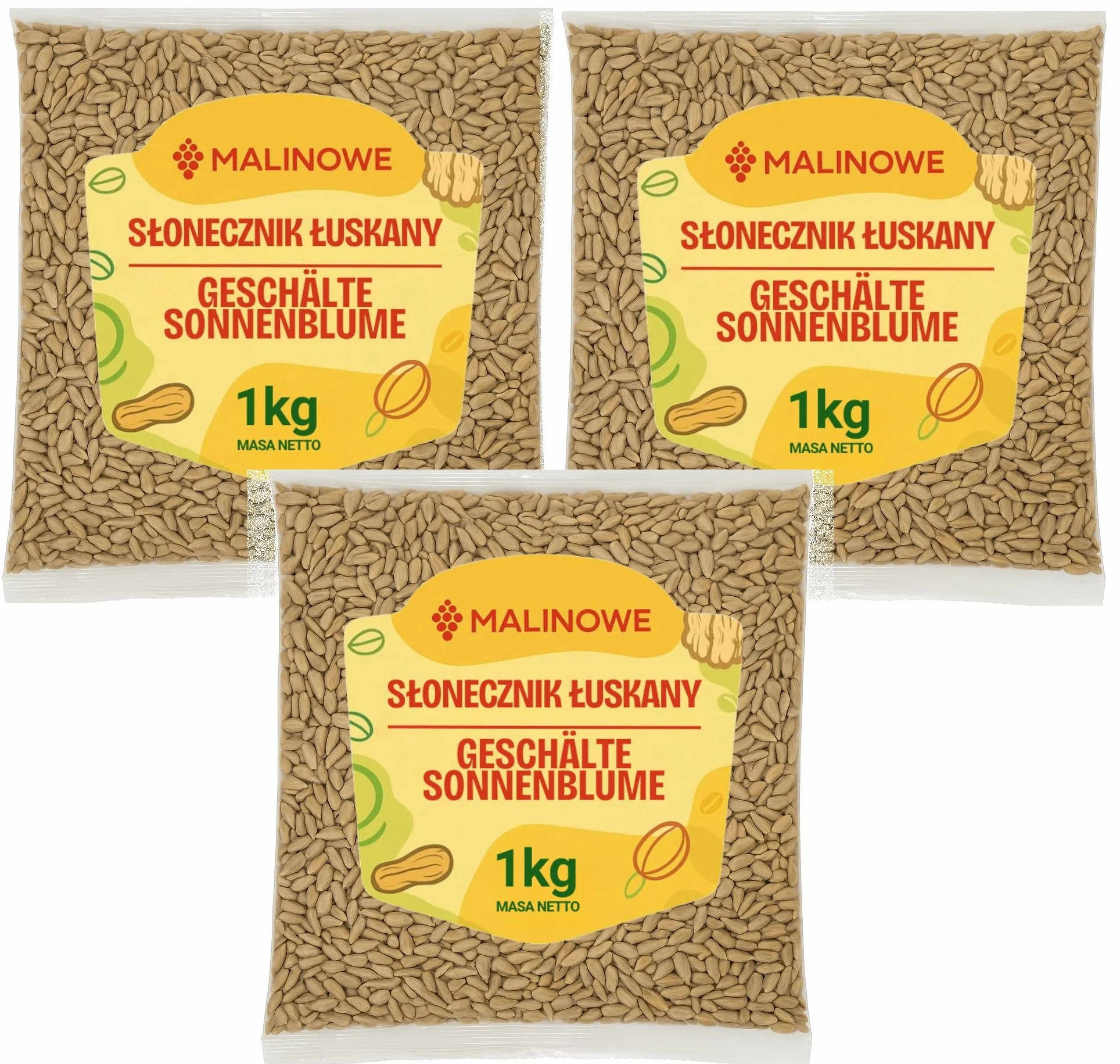 Malinowe SŁONECZNIK ŁUSKANY 3x1kg Naturalny Wysoka Jakość