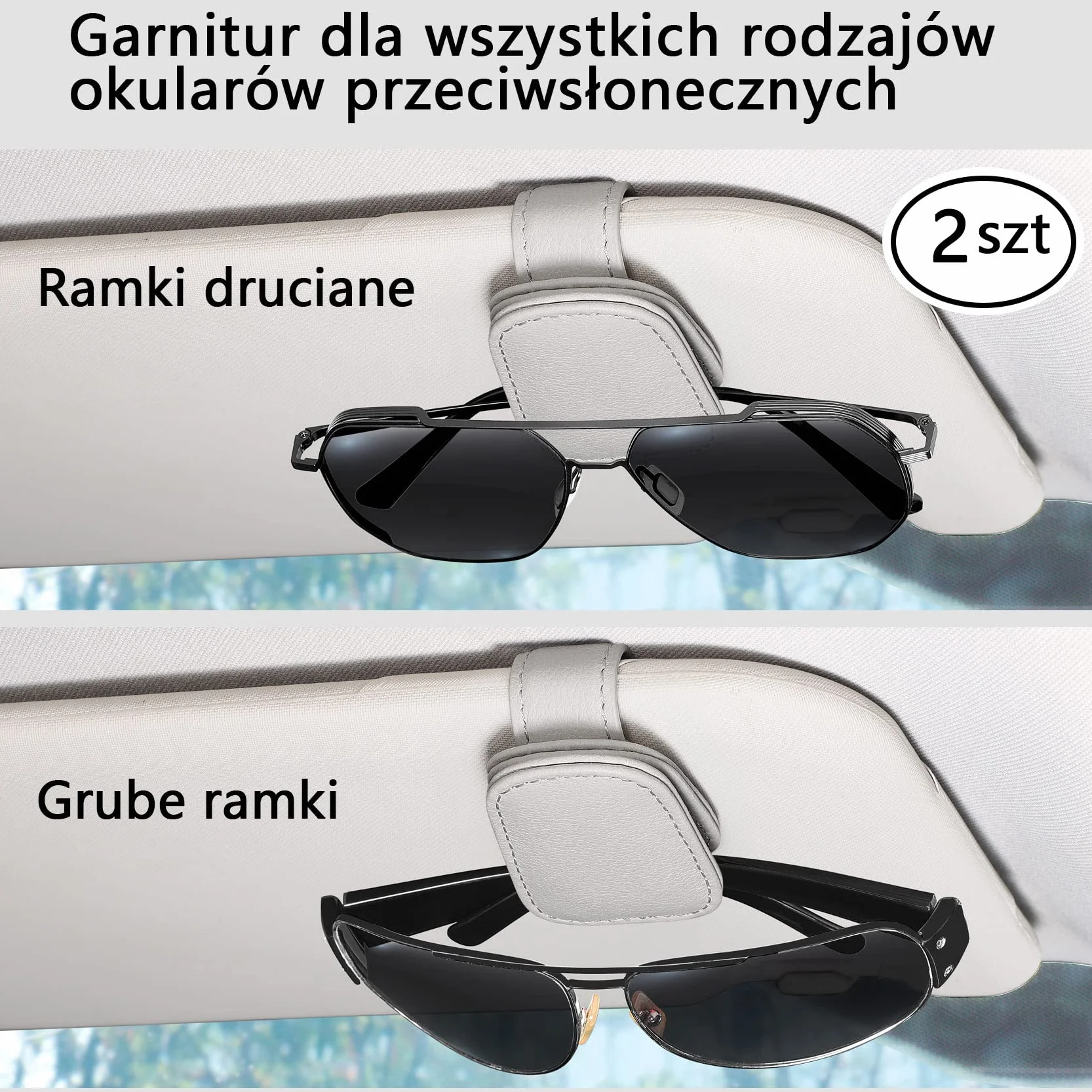 Uchwyt na okulary do samochodu skórzany klips na okulary przeciwsłoneczne 2 paczki