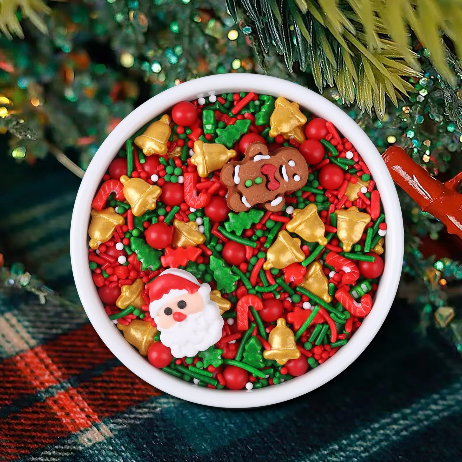 Lukinuo 3,6 oz Boże Narodzenie Sprinkles | Cookie | Ciasto Toppers Candy Mikołaj z piernika | czerwony zielony choinka urlop