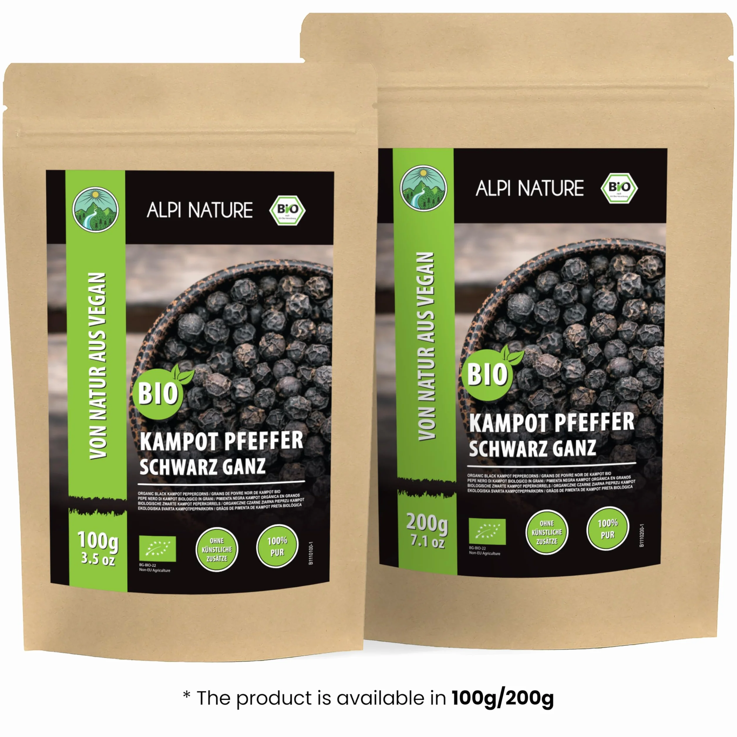 Alpi Nature Ekologiczny Pieprz Kampot Czarny 100g, Całe Ziarna Pieprzu, Czarne Ziarna Pieprzu Kampot