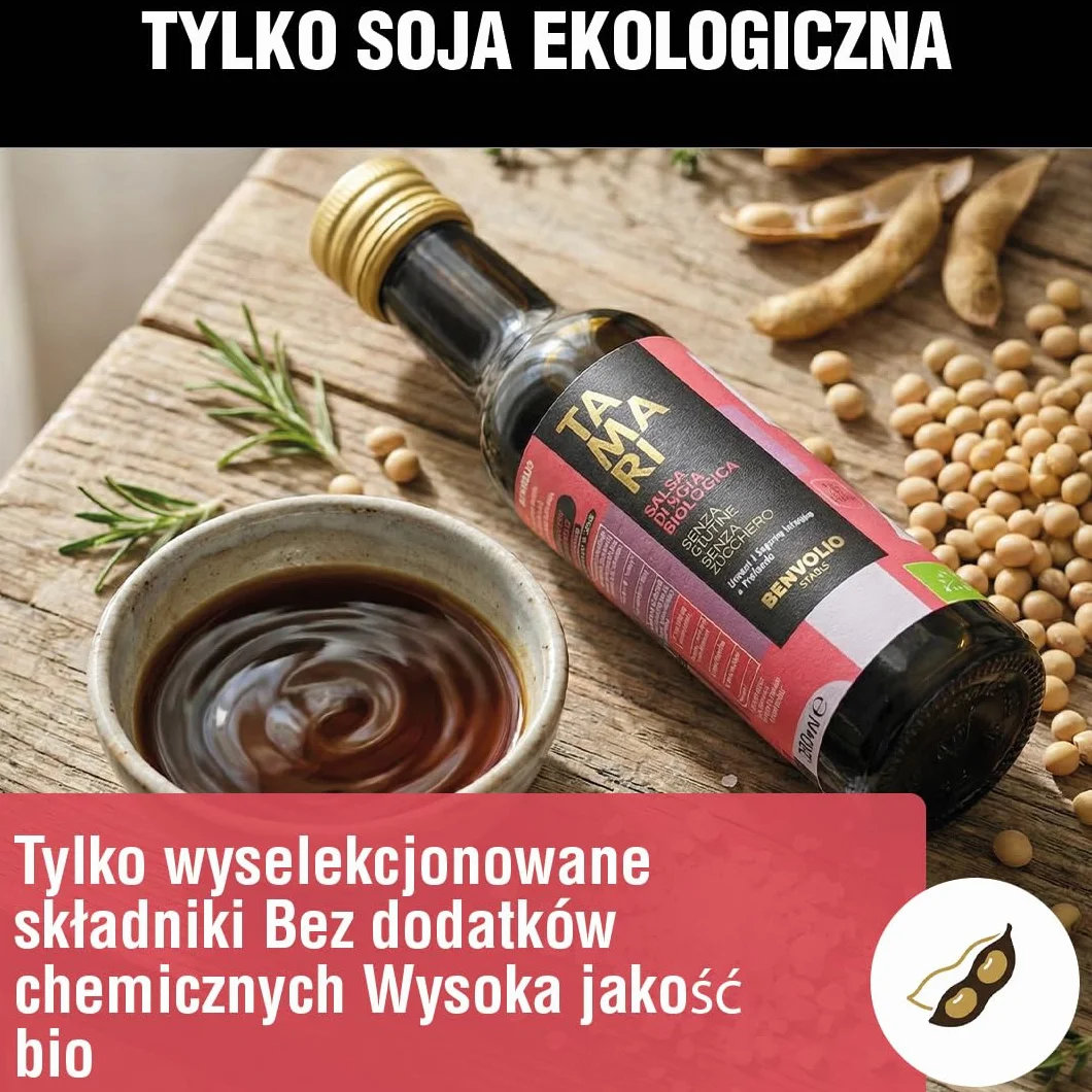 BENVOLIO TAMARI Sos Sojowy Bezglutenowy BIO 250ml Naturalna Fermentacja Tradycja Japońska