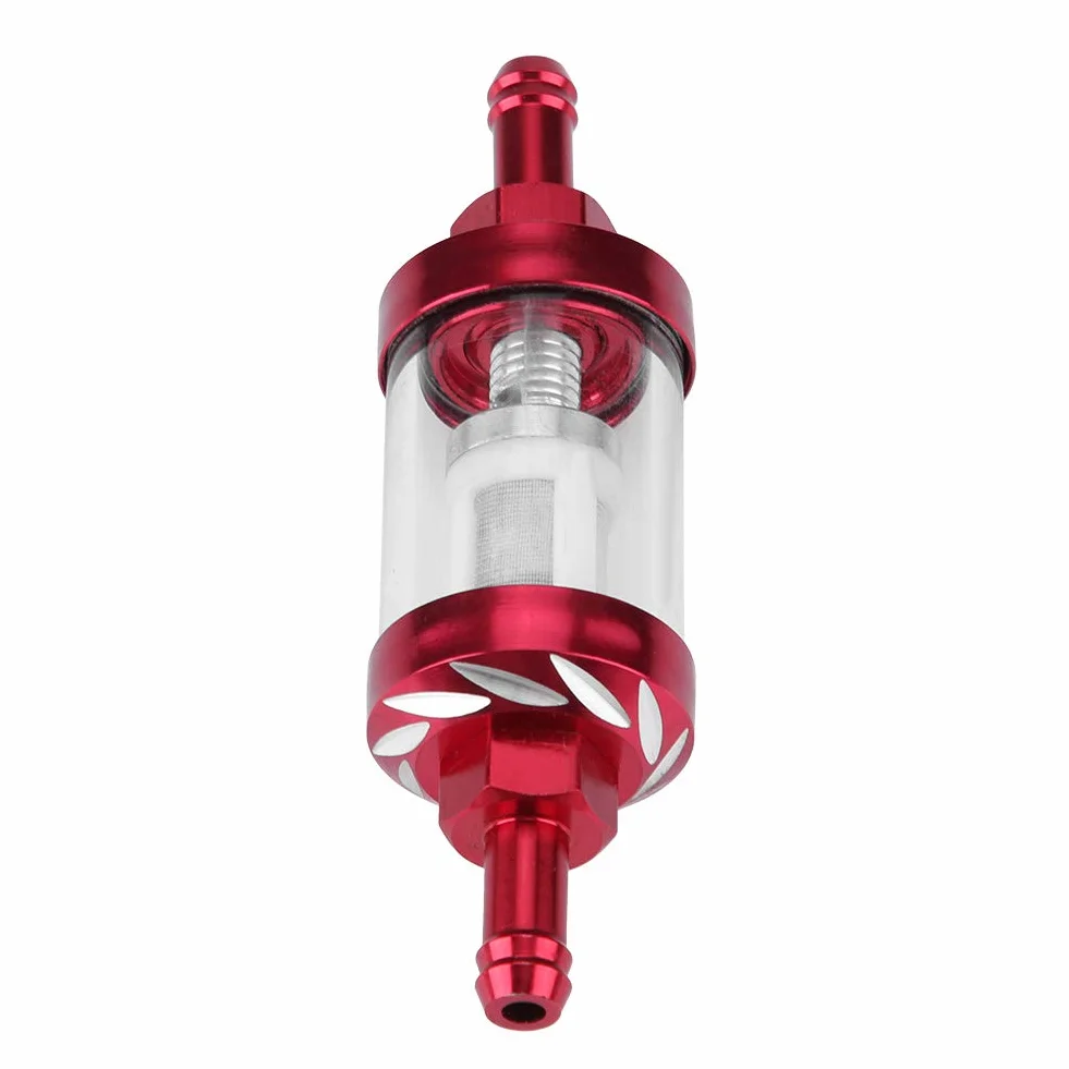 KIMISS Filtr paliwa motocyklowy 8mm metalowy czerwony - filtr inline do motocykla, wymienny
