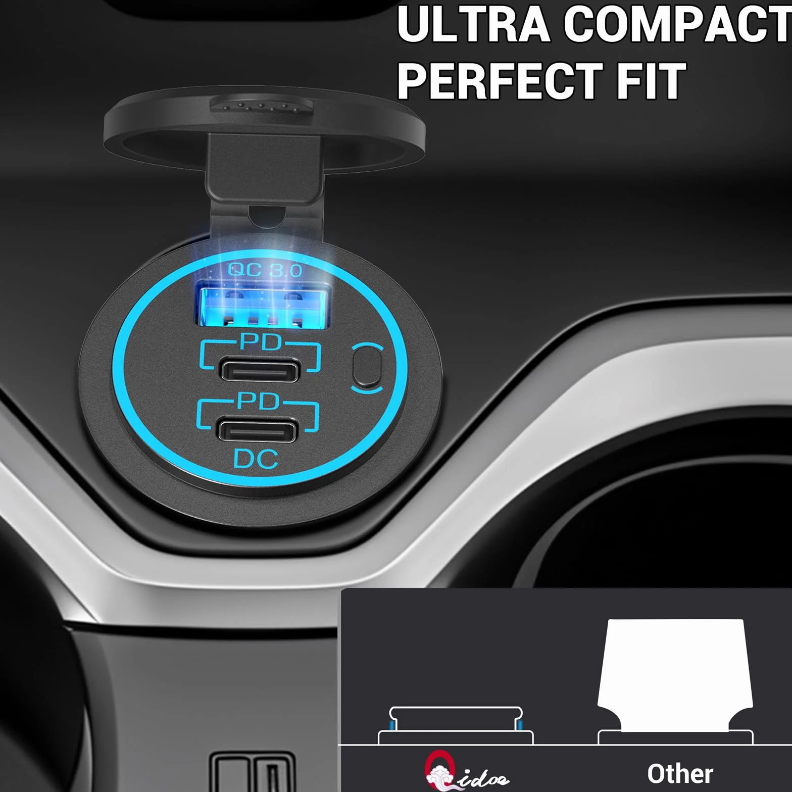 96 W PD 3.0 gniazdo USB C 12 V do montażu: podwójne gniazdo USB typu C, wodoszczelne gniazdo zapalniczki samochodowej 12 V, adapter z przełącznikiem, do samochodów kempingowych, motocykli, łodzi