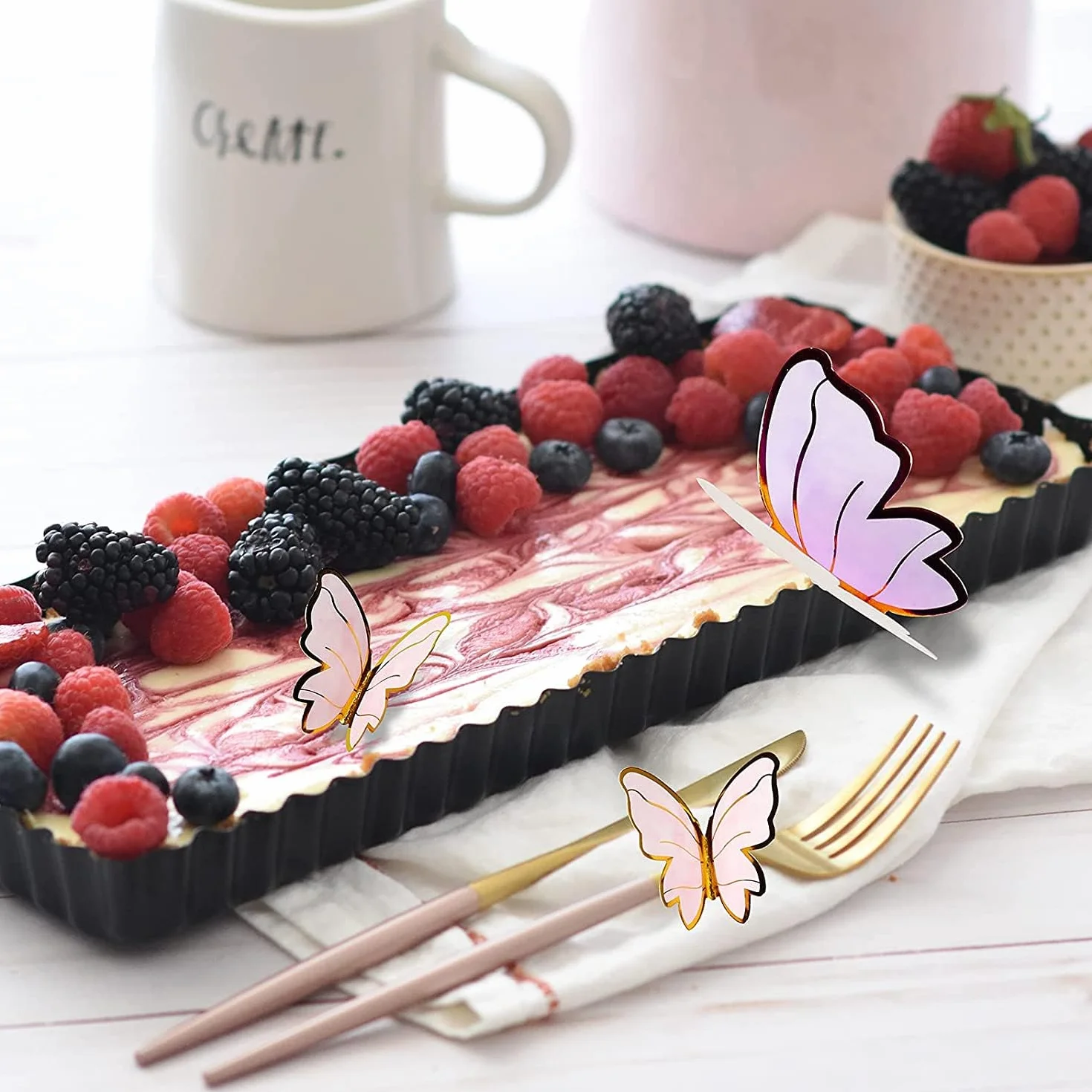 3D Motyl Topper na tort Mieszany rozmiar, Motyl Ozdoby na babeczki, Dekoracje na Ciasto, Mieszany rozmiar, Motyl Topper na Urodziny Motyw Ślubny Artykuły Dekoracja Ścienna - 30 szt. - Różowy