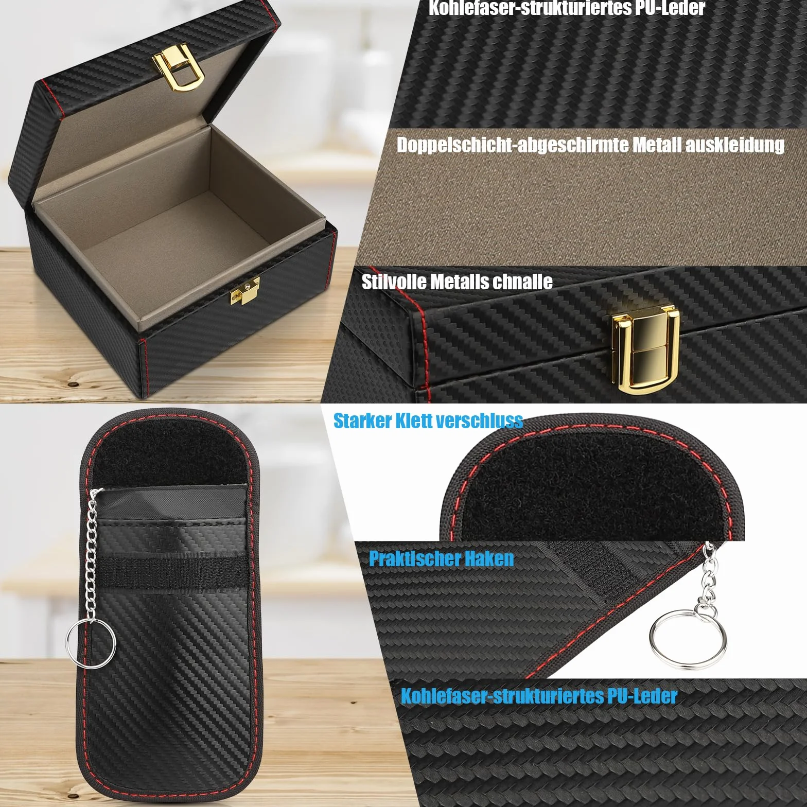 Diyife Keyless Go Faraday pudełko i sakiewka 2 czarne 5-7 kluczyków zabezpieczenie RFID 14,0 × 12,3 × 7,4 cm