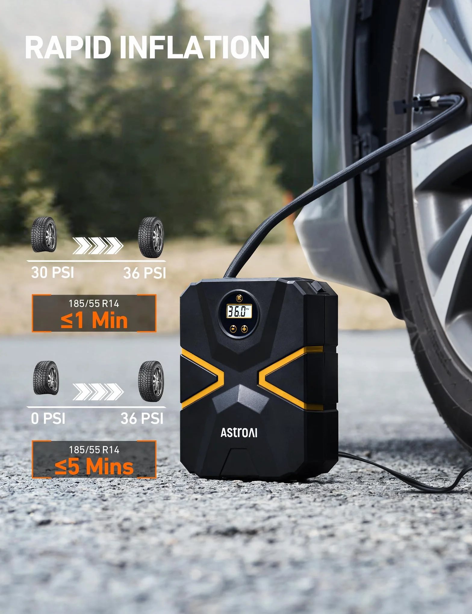 AstroAI Sprężarka do opon 10,3 bar 12 V DC z wyświetlaczem LCD